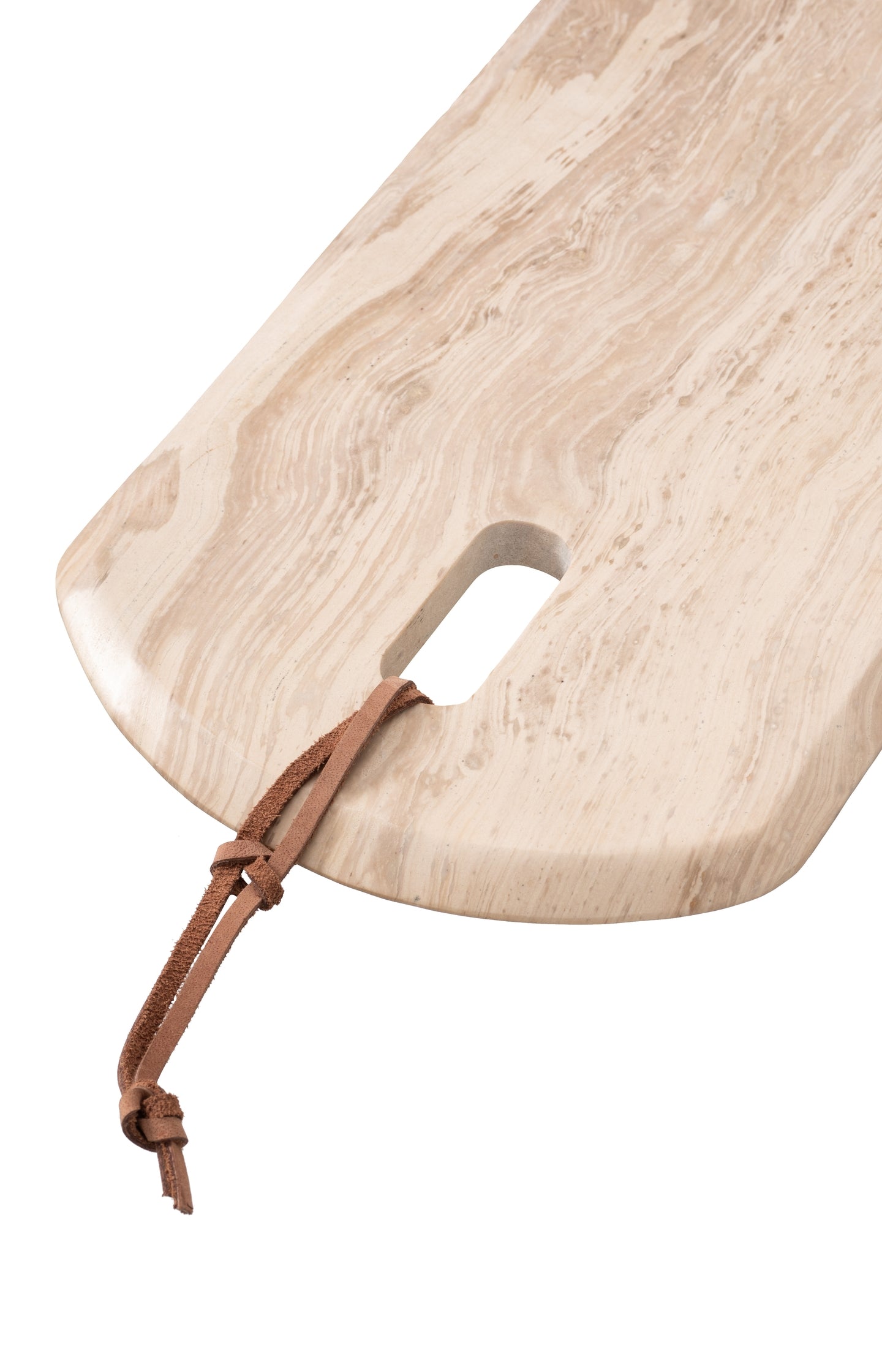 Marble serving platter with leather cord