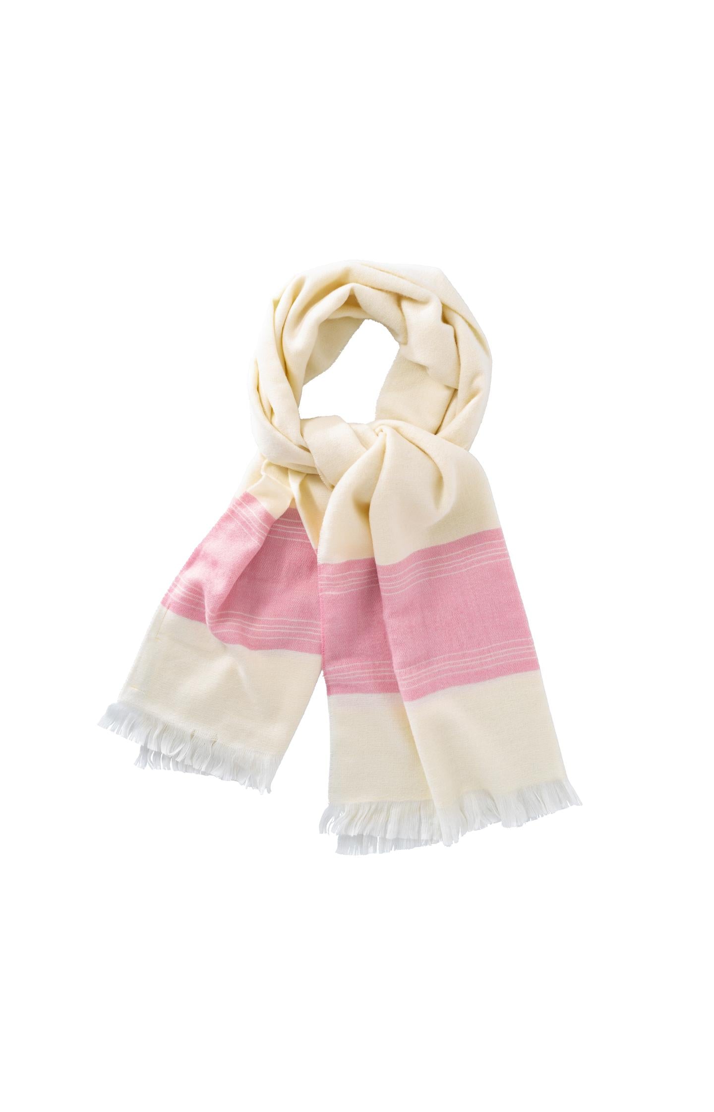 Mélange scarf with color stripe and frayed edges - Type: product