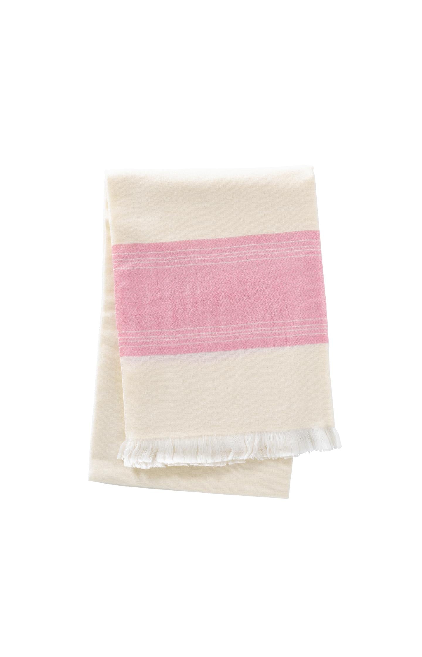 Mélange scarf with color stripe and frayed edges