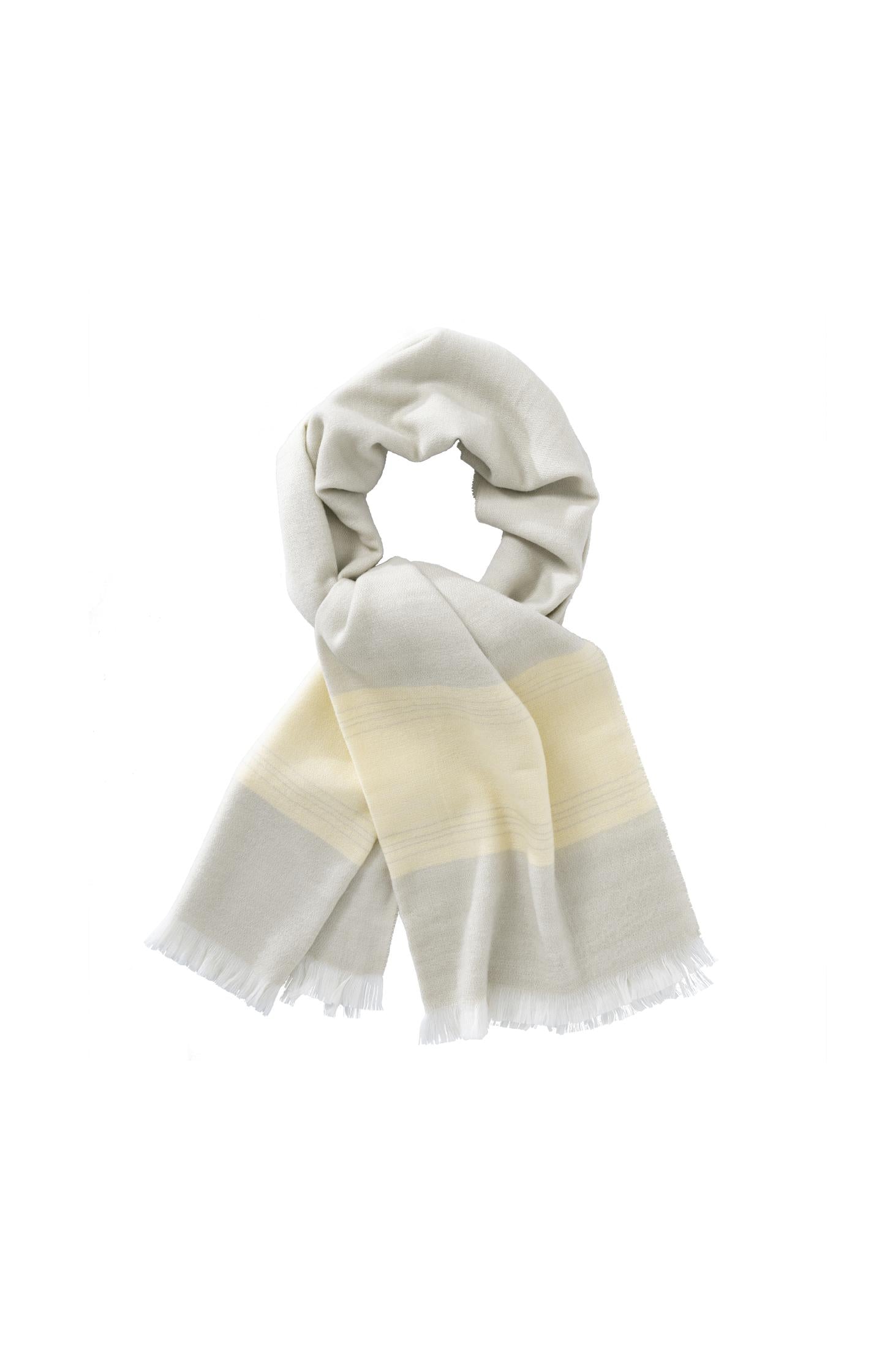 Mélange scarf with color stripe and frayed edges - Type: product