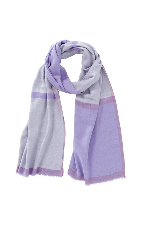 Mélange scarf with colored stripes and frayed edges - Silver Birch Sand