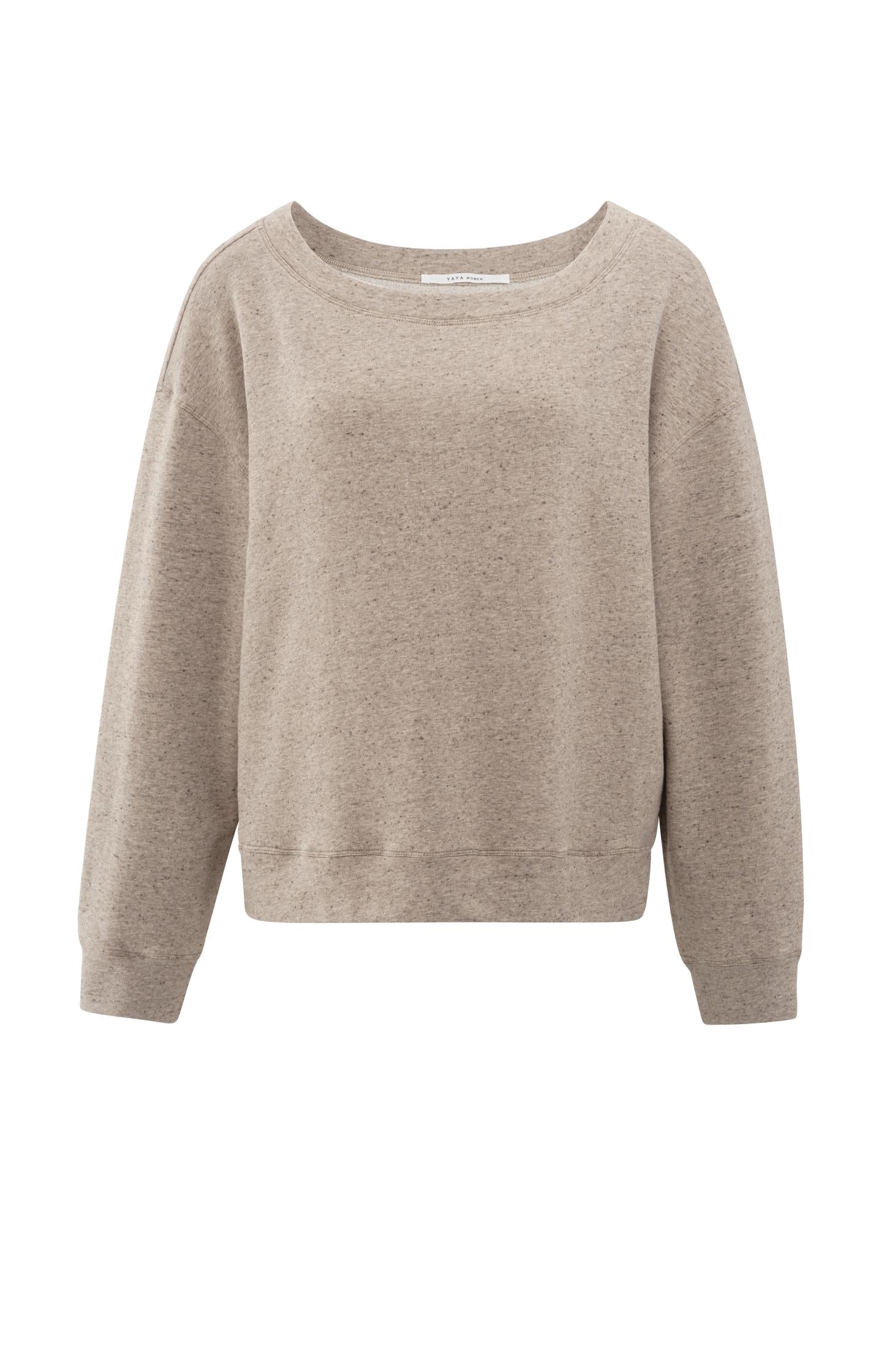 Mélange sweatshirt with boat neckline and side slit - Type: product