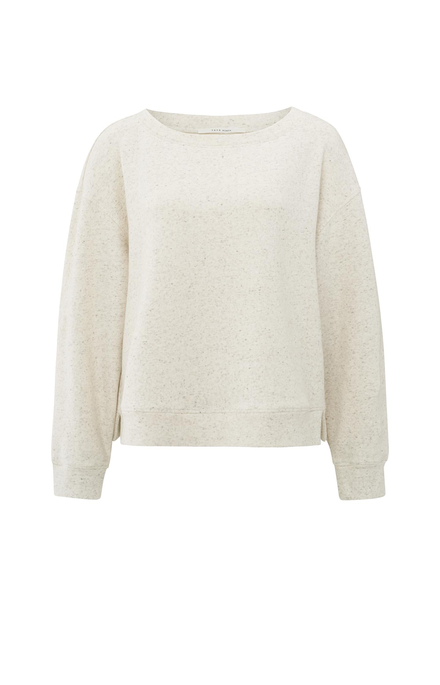 Mélange sweatshirt with boat neckline and side slit - Type: product