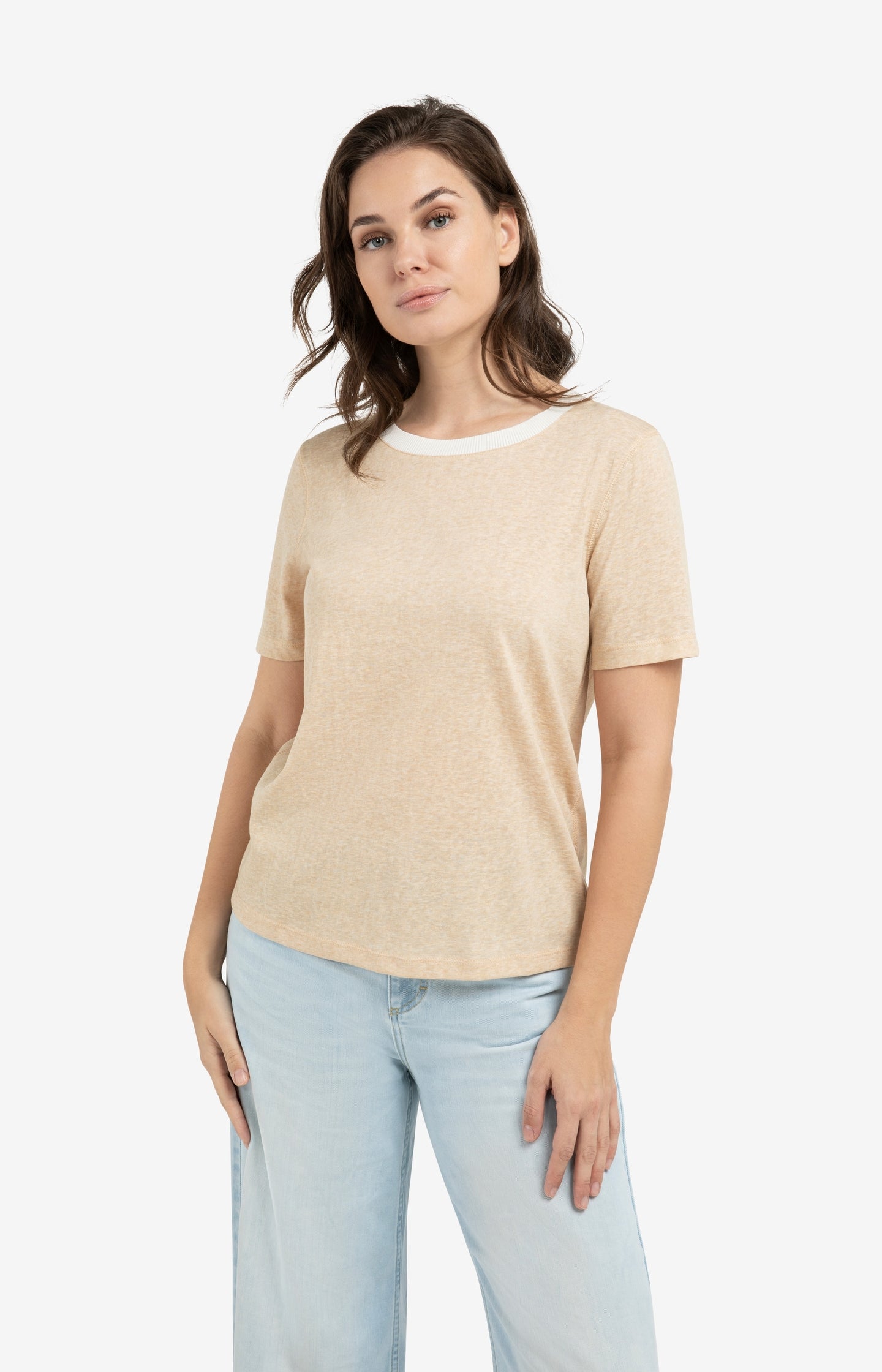 Melange T-shirt with contrasting ribbed trim