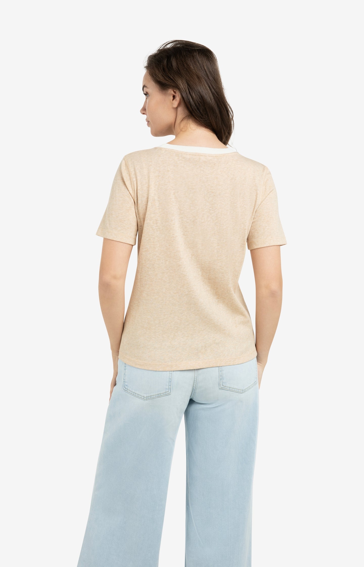 Melange T-shirt with contrasting ribbed trim