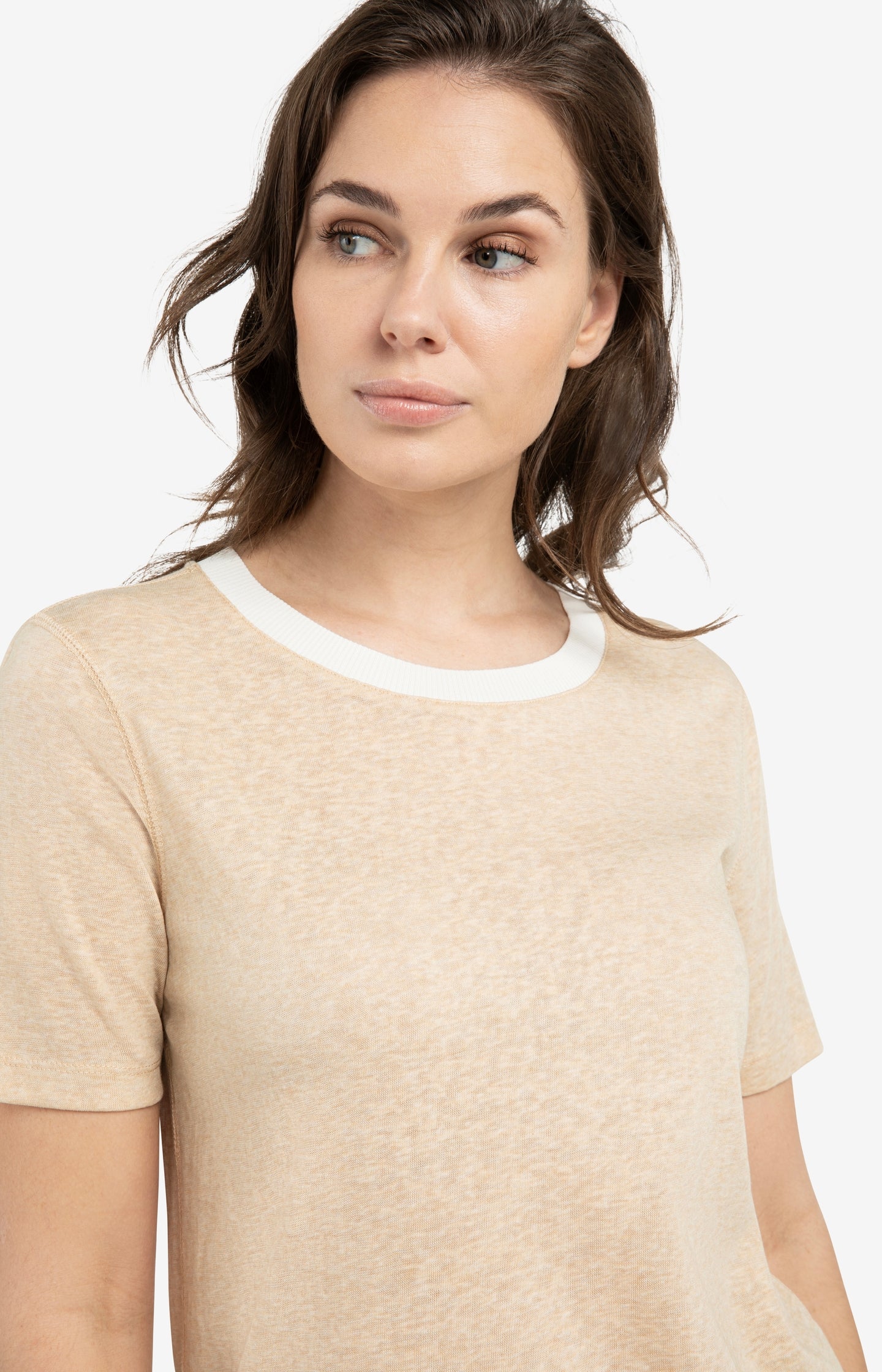 Melange T-shirt with contrasting ribbed trim