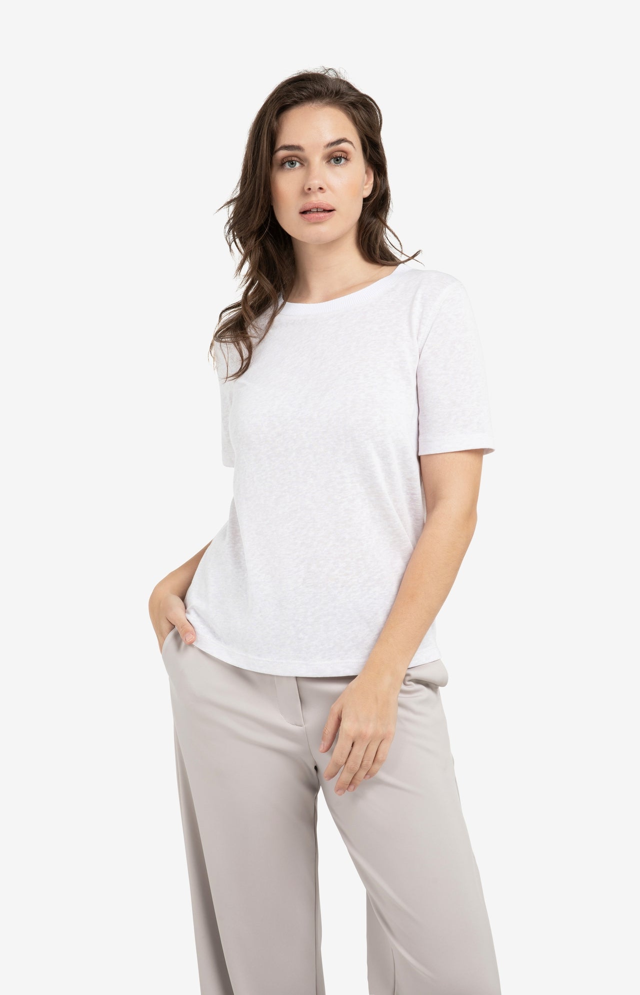 Melange T-shirt with contrasting ribbed trim