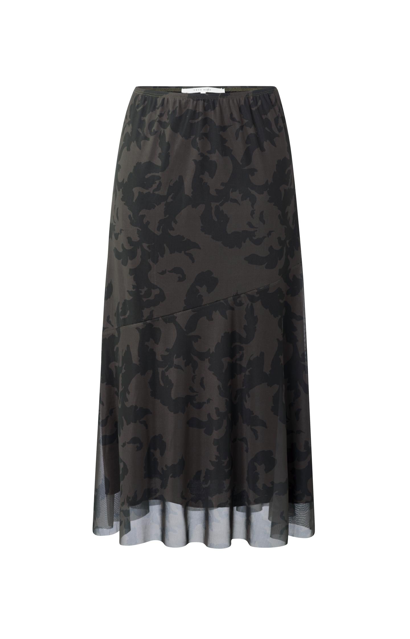 Mesh midi skirt in a flowy fit with elastic waist and print - Type: product