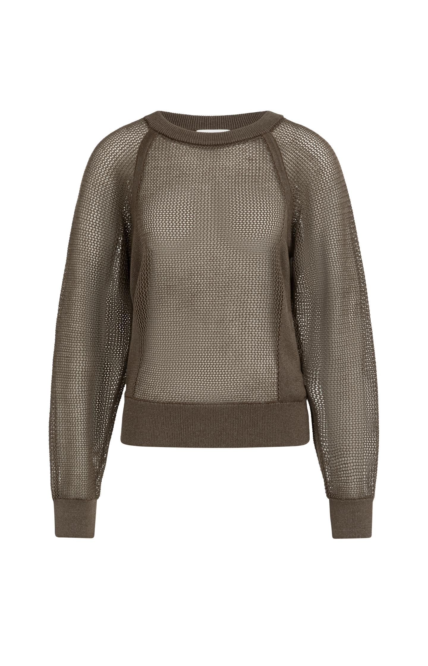 Mesh-stitch knitted sweater with raglan sleeves - Type: video
