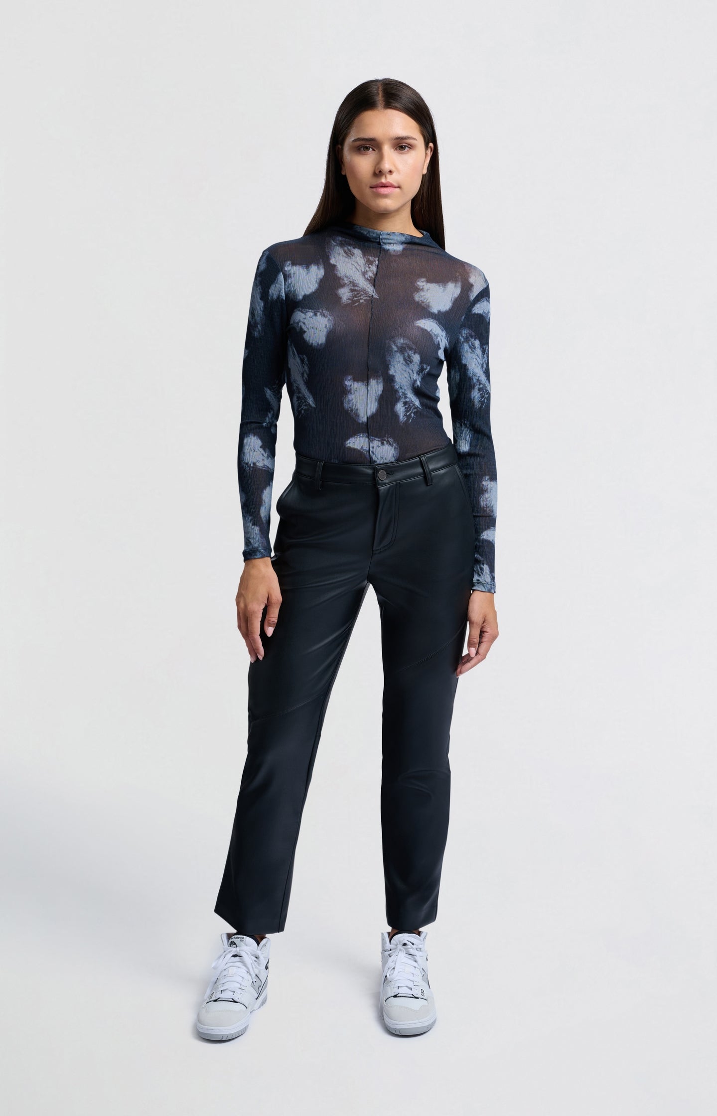 Mesh top with graphic print and long sleeves