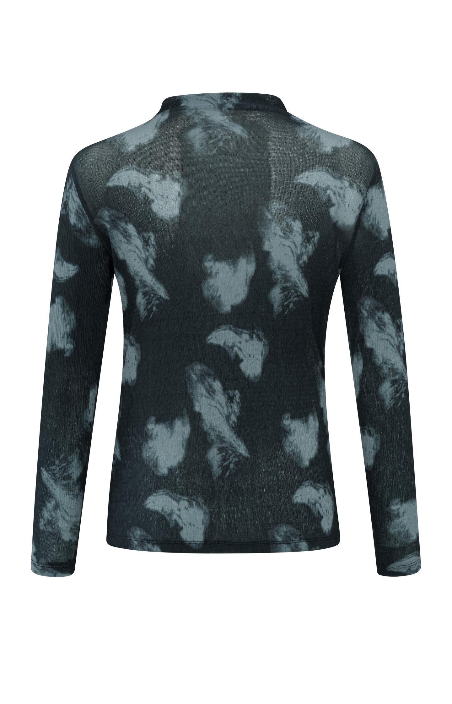 Mesh top with graphic print and long sleeves