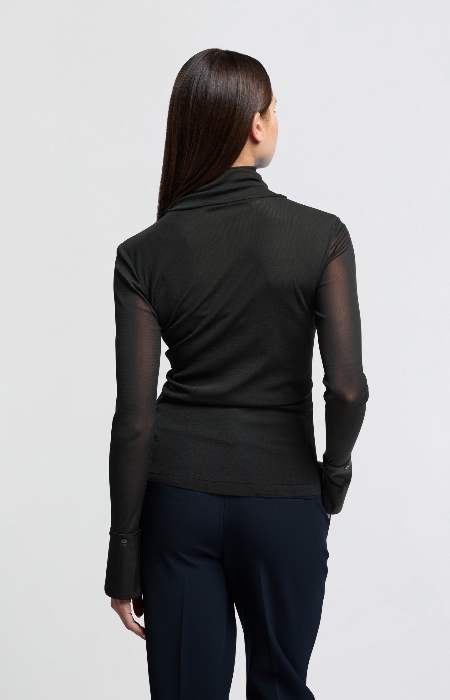 Mesh top with turtleneck and removable cuffs