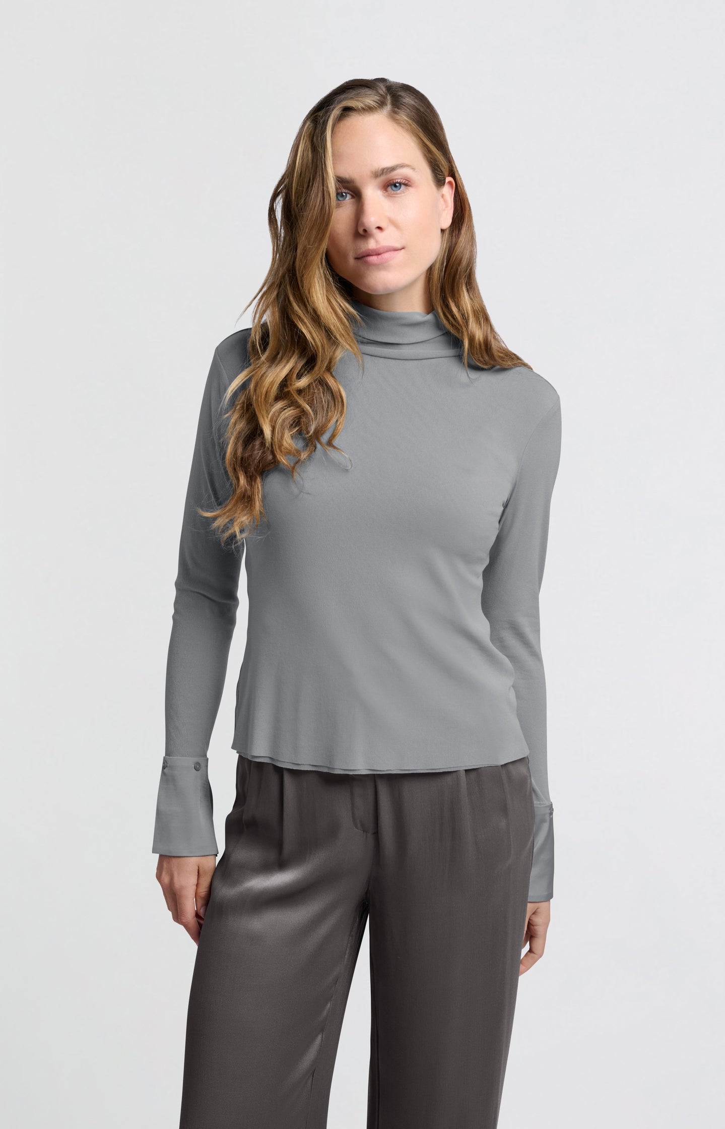 Mesh top with turtleneck and removable cuffs