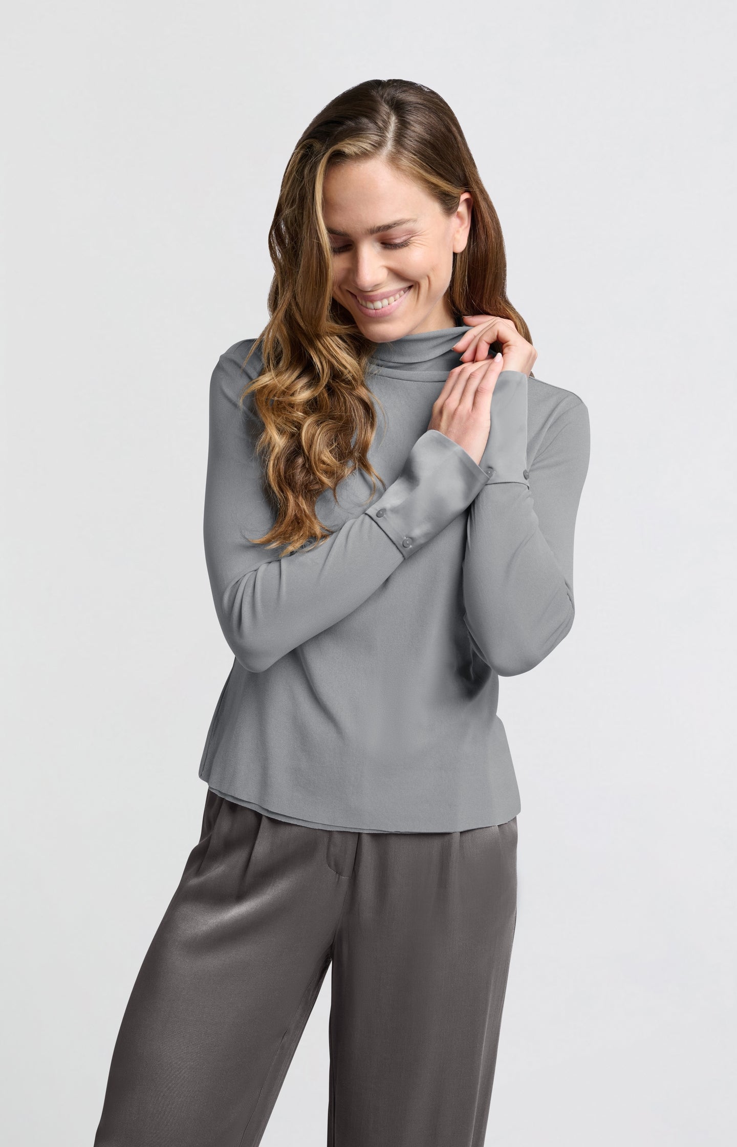 Mesh top with turtleneck and removable cuffs