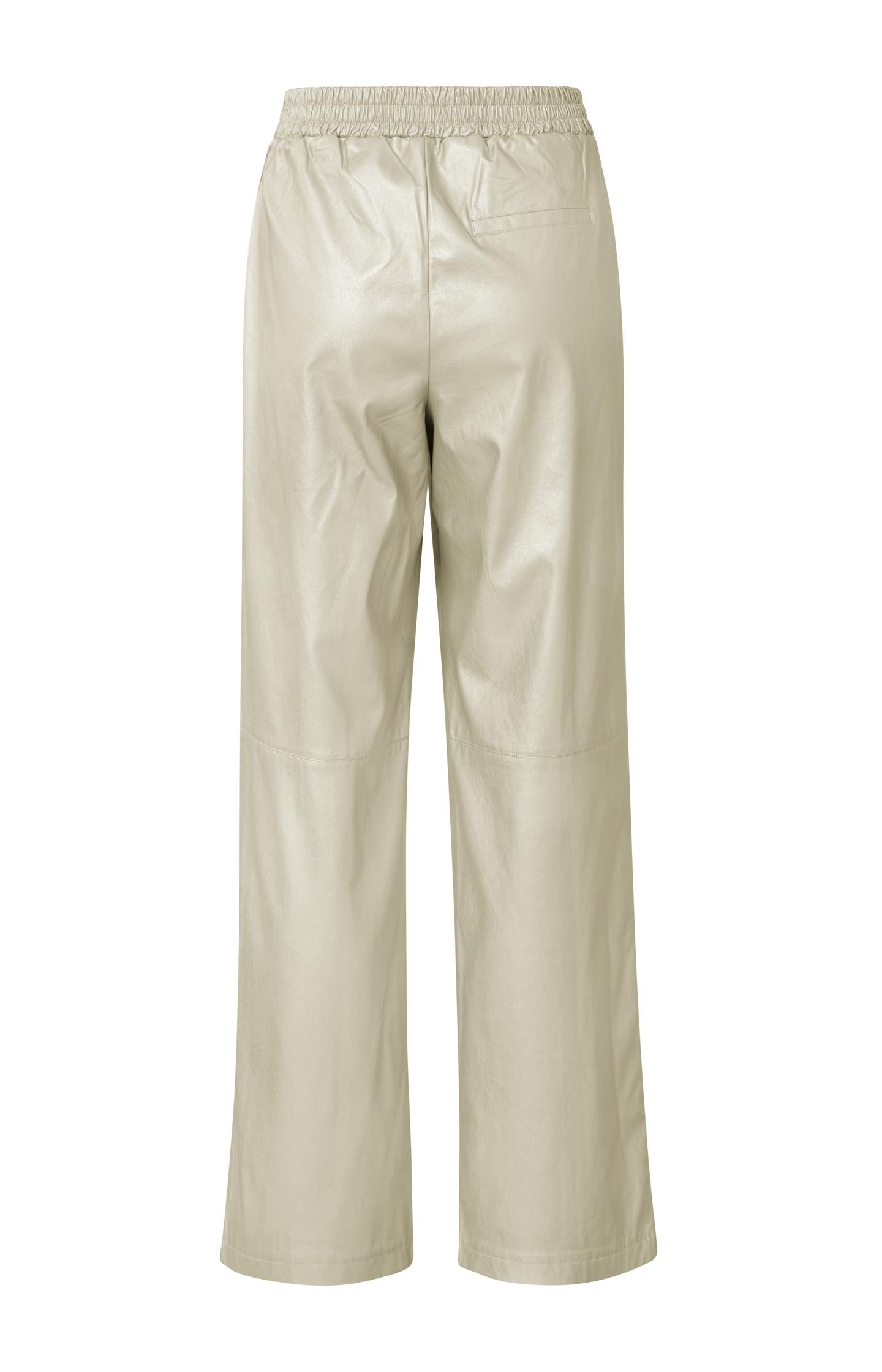 Metallic faux leather pants with wide legs and regular fit