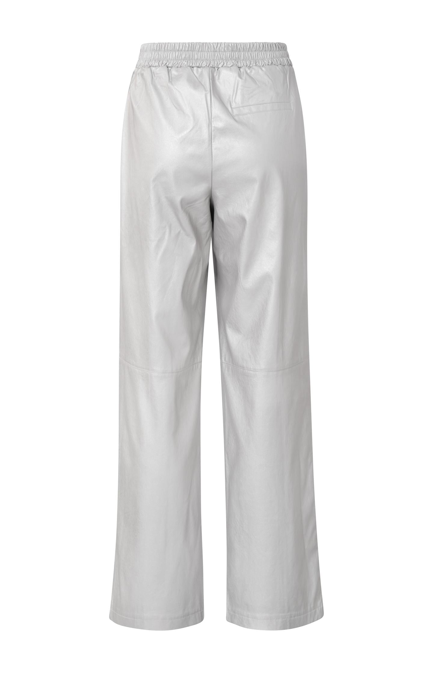 Metallic faux leather trousers with wide leg and zip