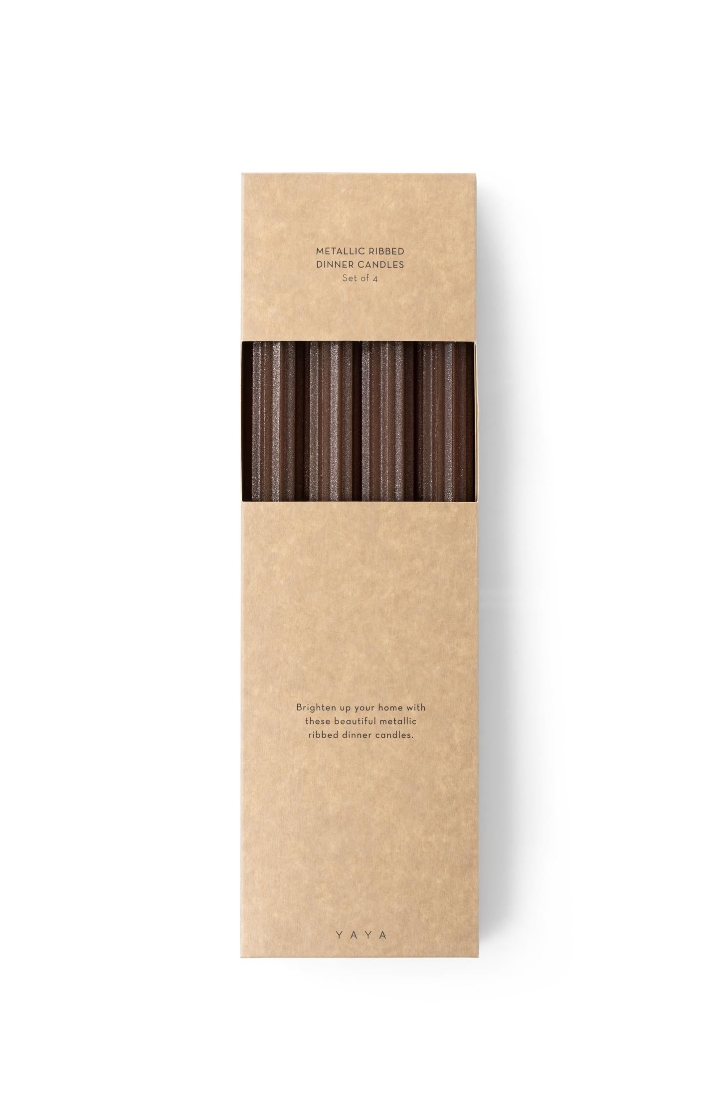 Metallic ribbed dinner candles - set of 4 - Type: product