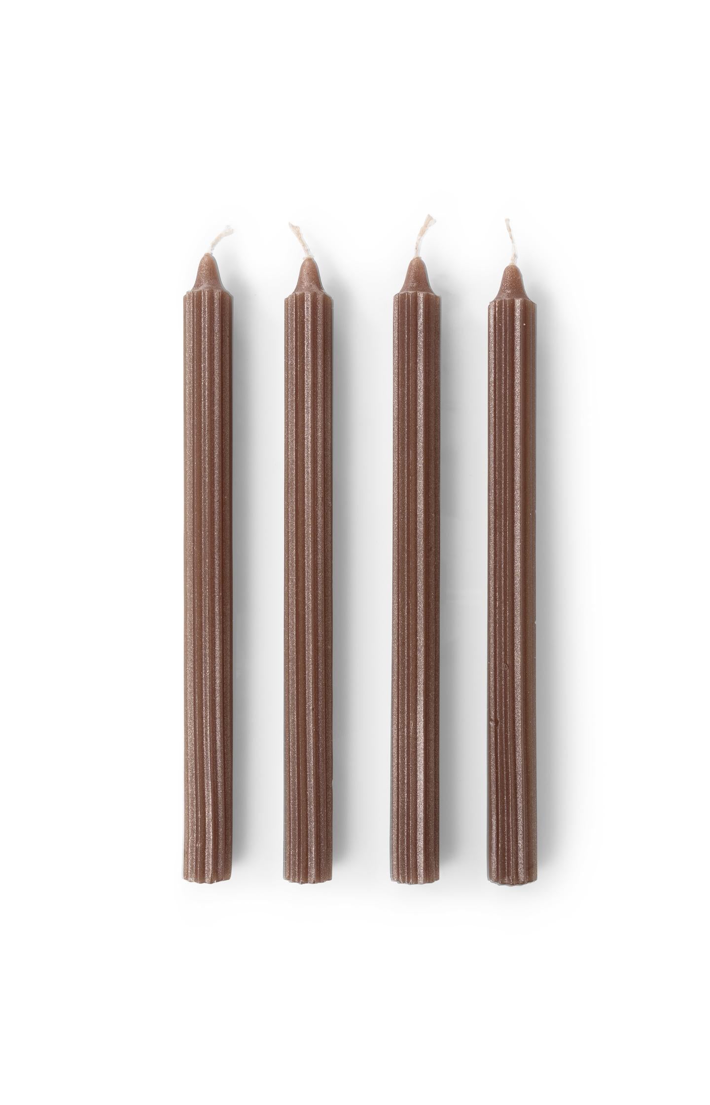 Metallic ribbed dinner candles - set of 4