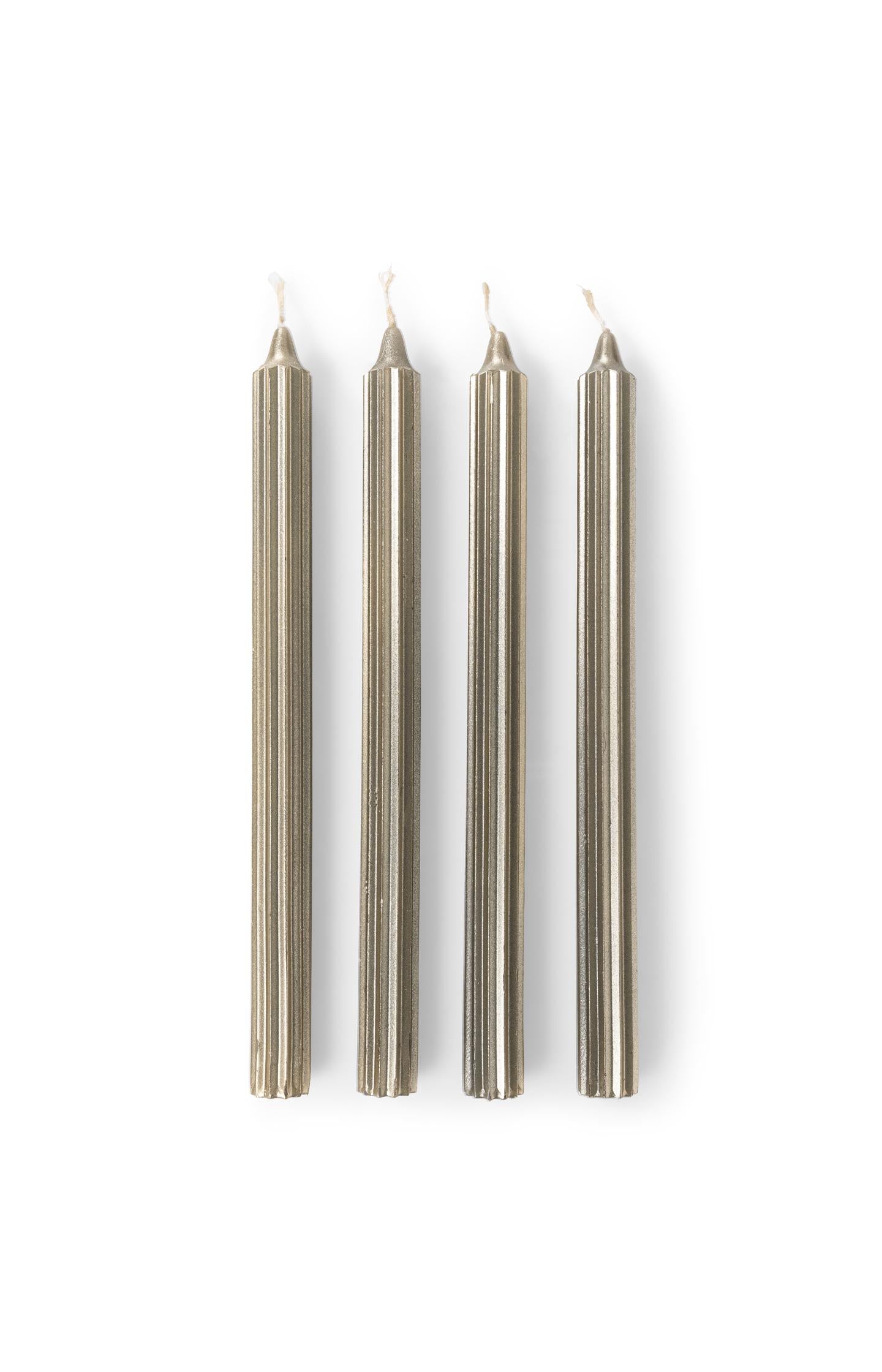 Metallic ribbed dinner candles - set of 4