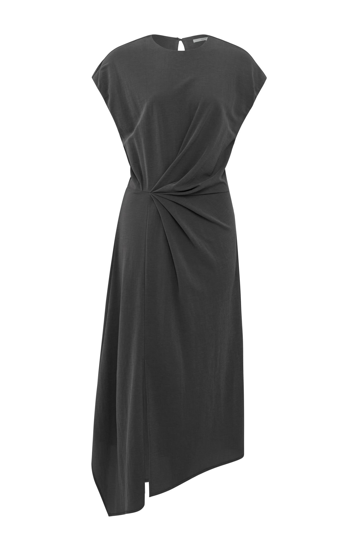 Midi dress with cap sleeves, faux wrap and pleated details - Type: product