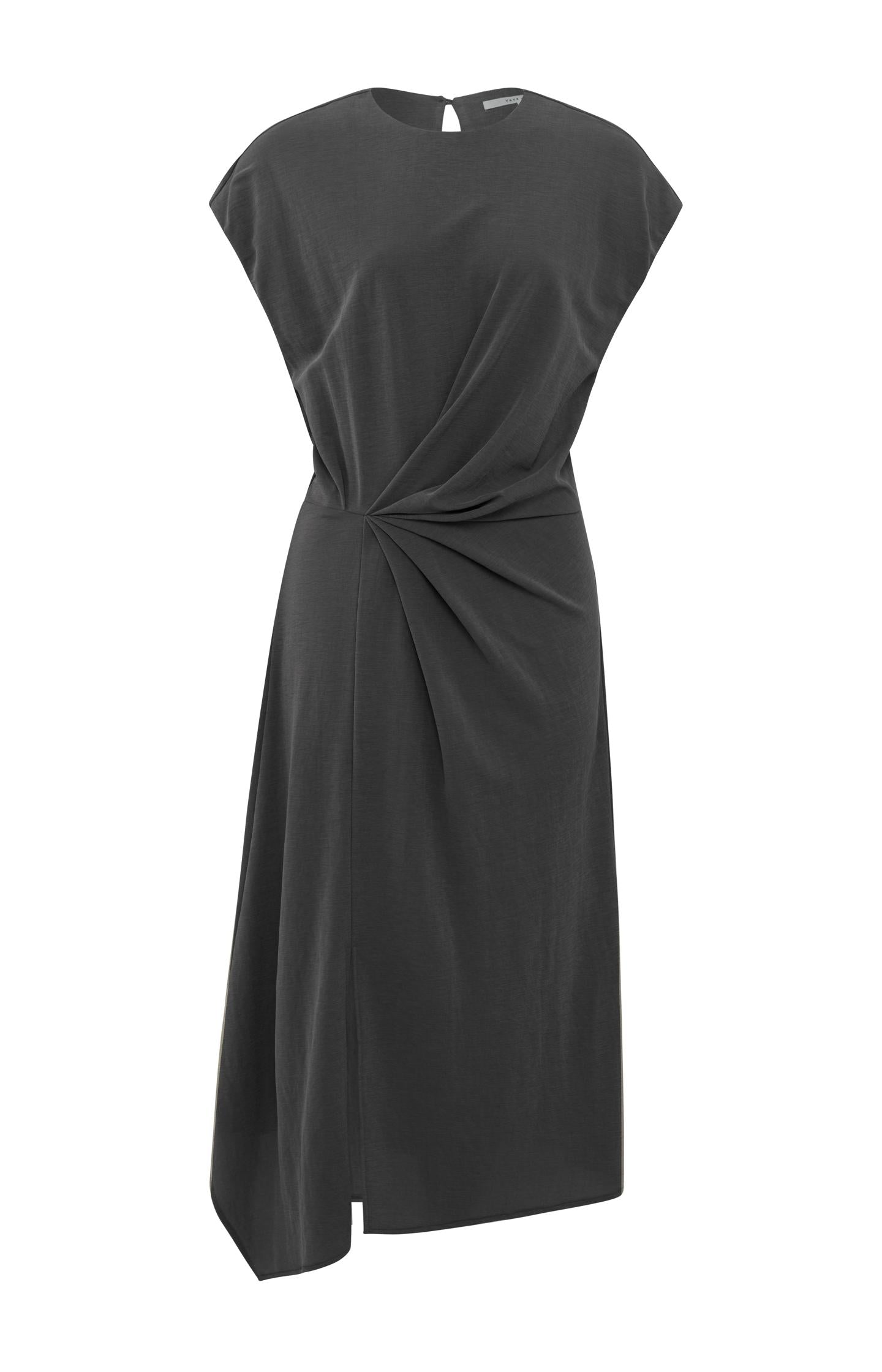 Midi dress with cap sleeves, faux wrap and pleated details - Type: product