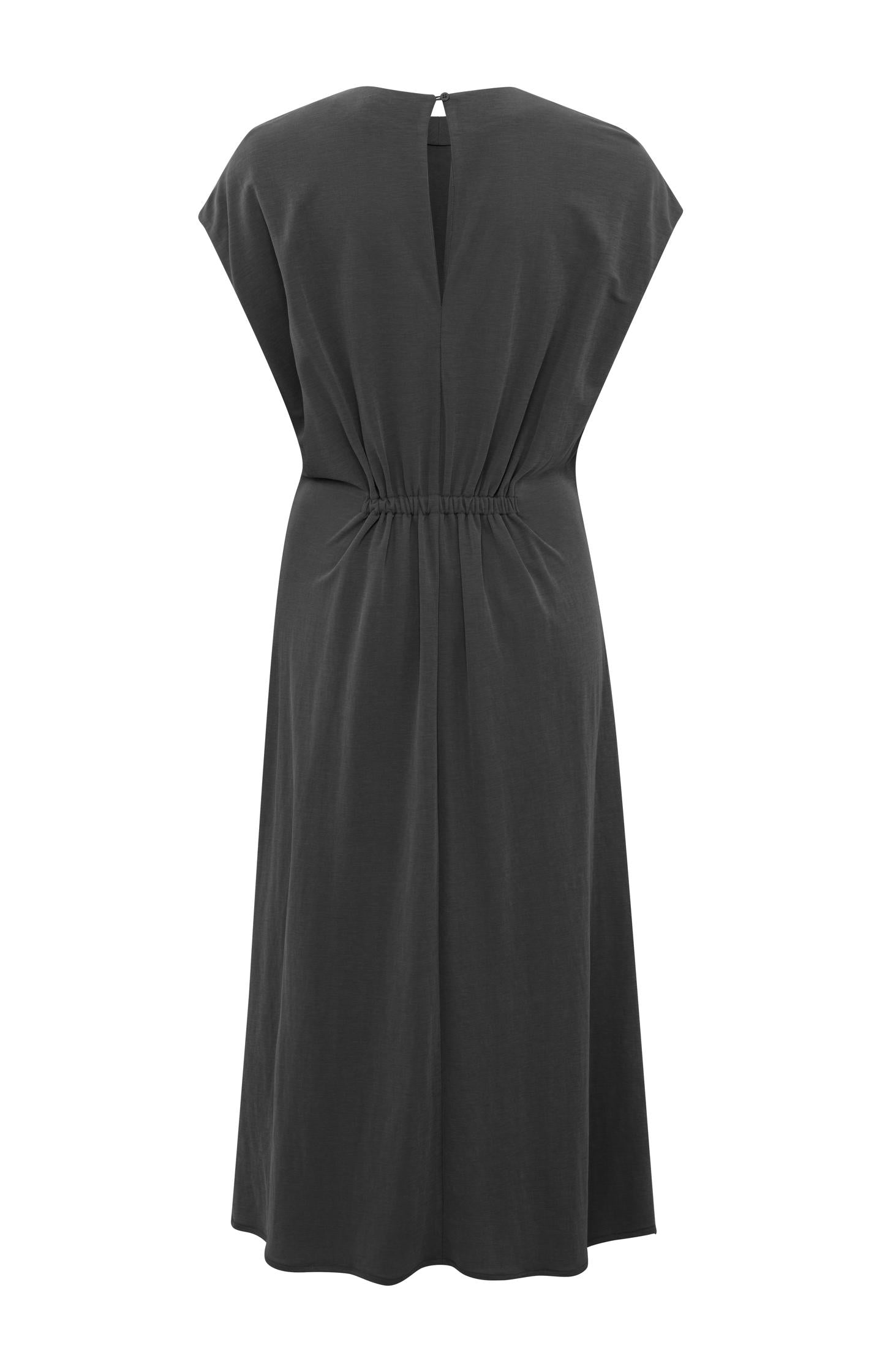 Midi dress with cap sleeves, faux wrap and pleated details