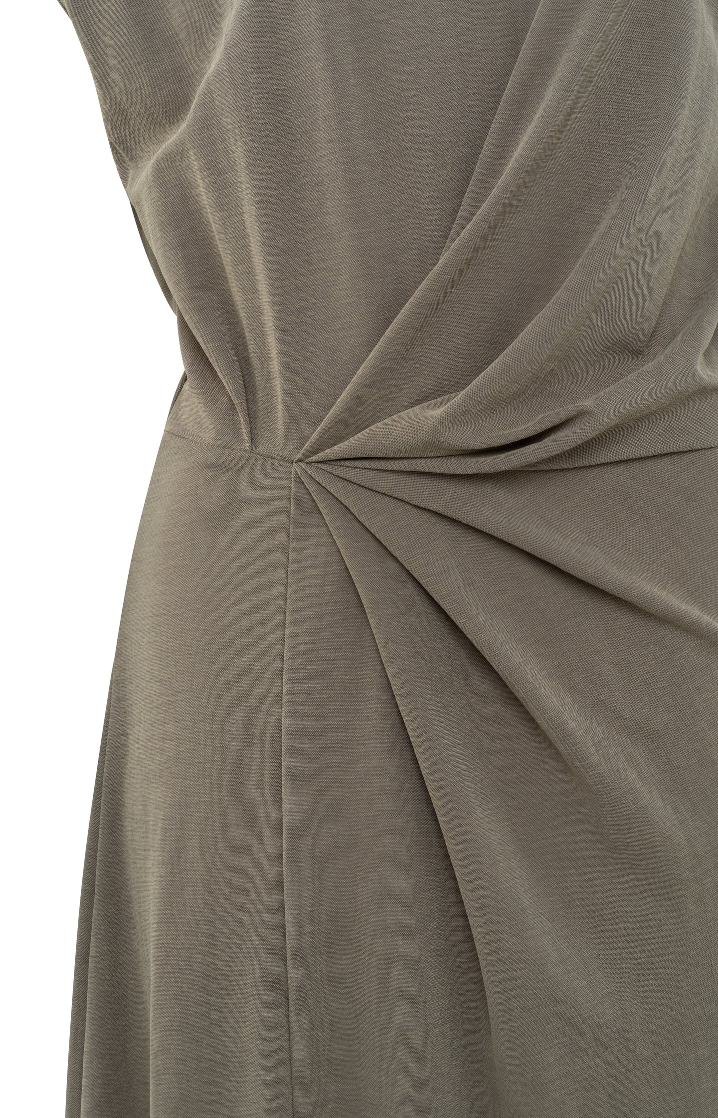 Midi dress with cap sleeves, faux wrap and pleated details