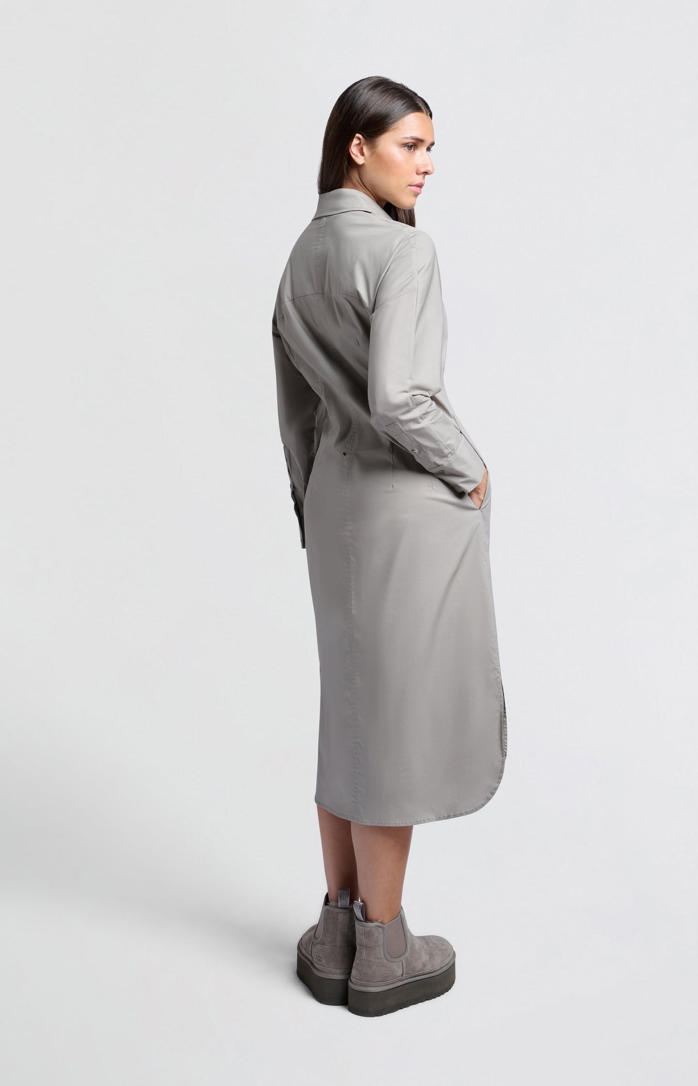 Midi shirt dress with buttons, collar and long sleeves