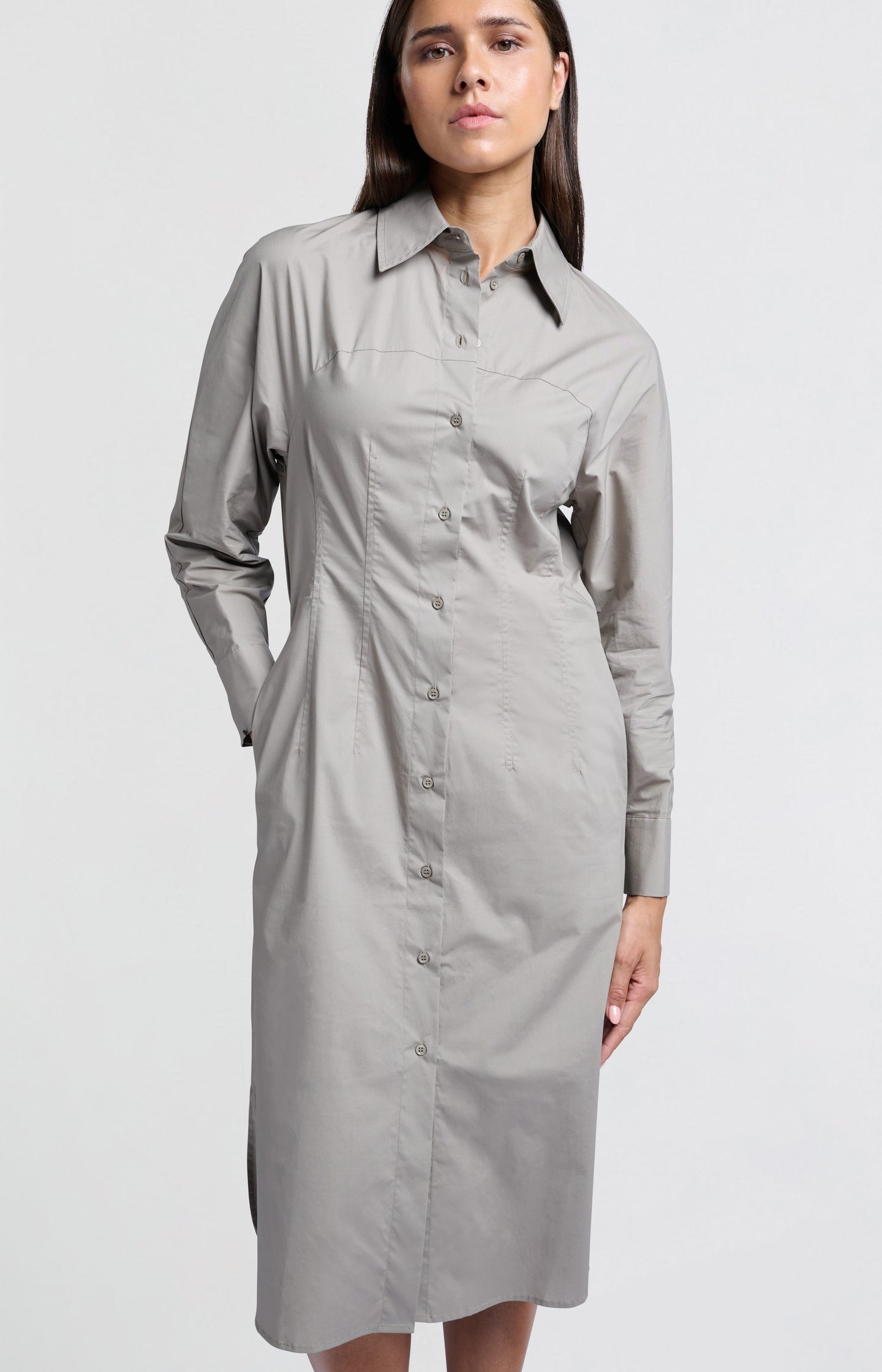 Midi shirt dress with buttons, collar and long sleeves