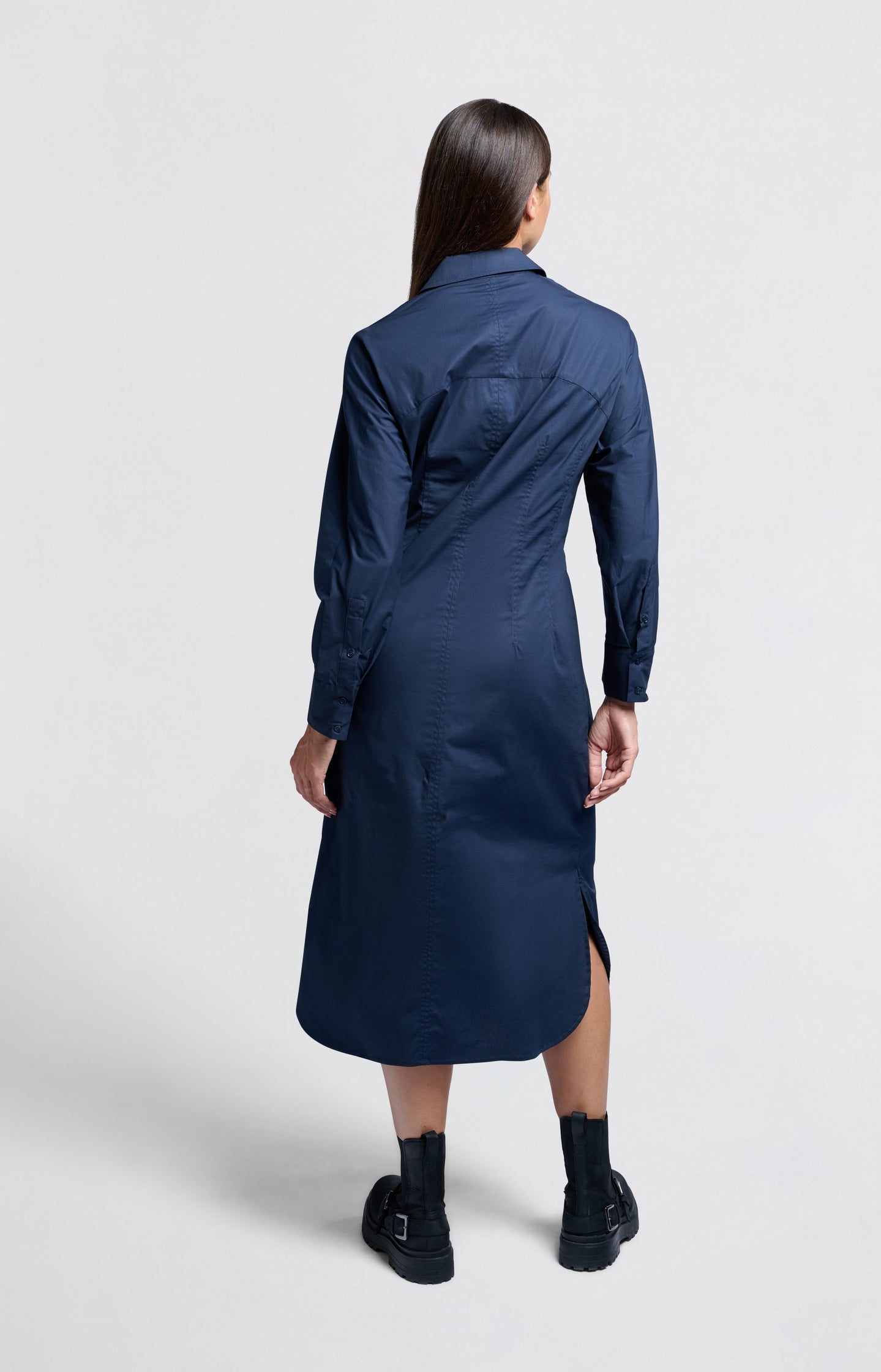 Midi shirt dress with buttons, collar and long sleeves