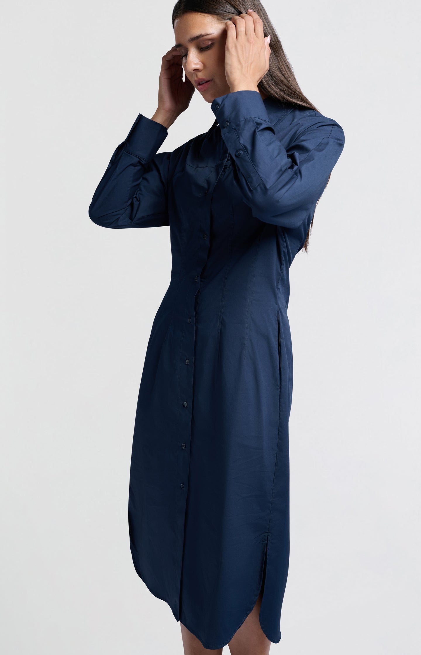 Midi shirt dress with buttons, collar and long sleeves