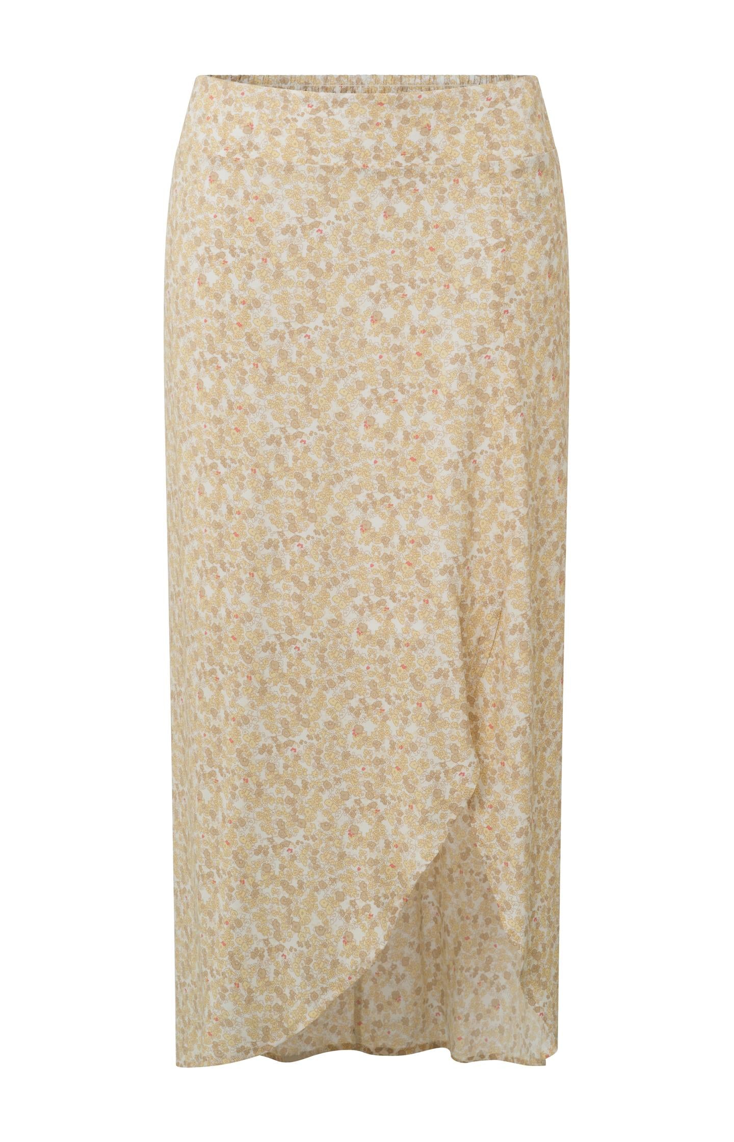 Midi skirt with elastic waist, wrap effect and floral print - Type: product