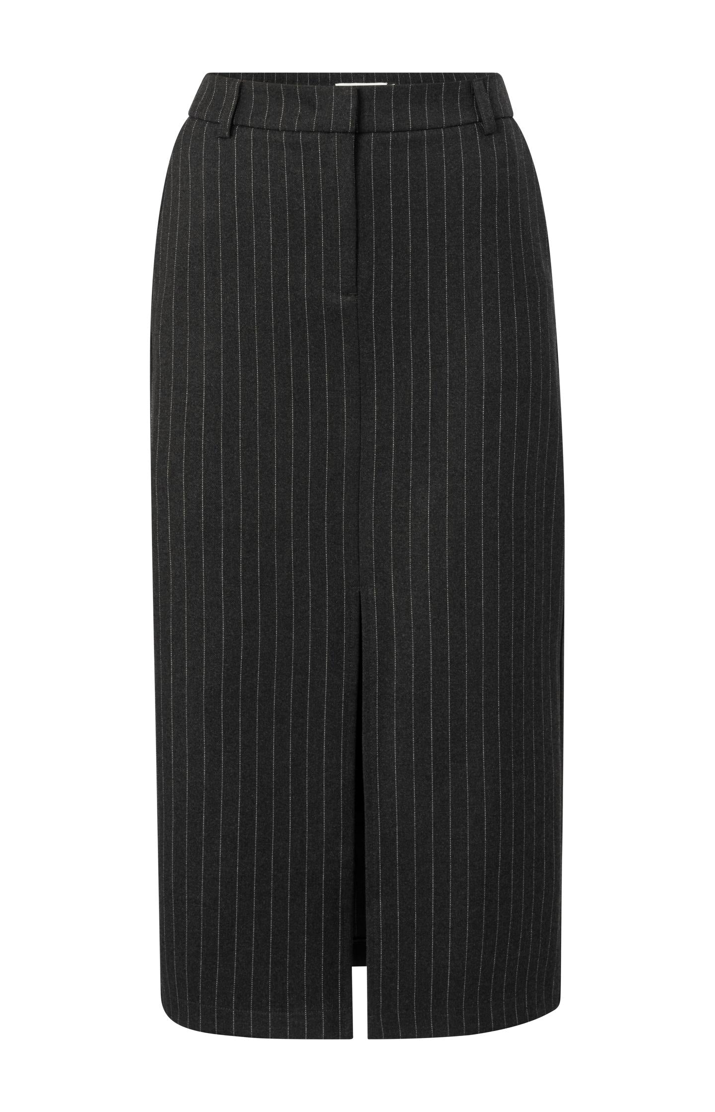 Midi skirt with pinstripes and front slit - Anthracite Dessin - Type: product