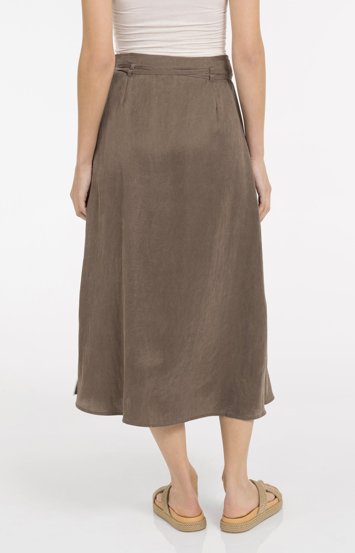 Midi skirt with wrap effect and tie belt