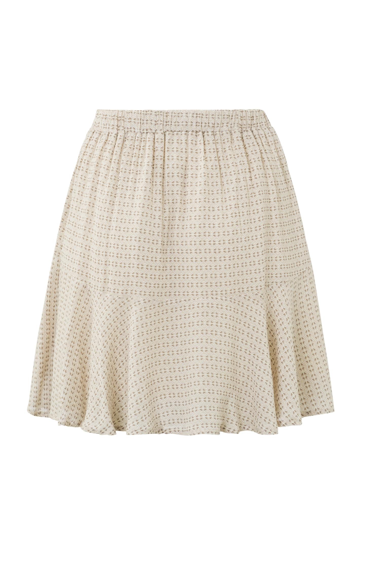 Mini skirt with elastic waist, geometric print in flowy fit