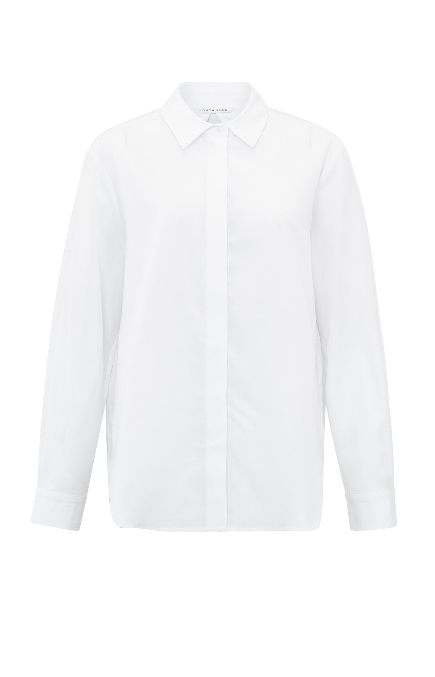 Modern white blouse with long sleeves and a classic collar - Type: product