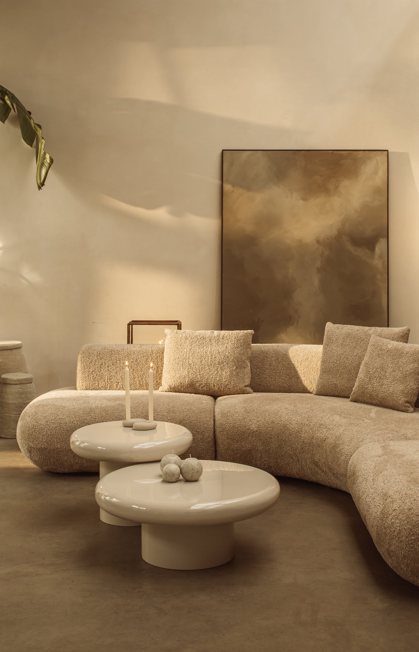 Modular sofa element in bouclé fabric - left