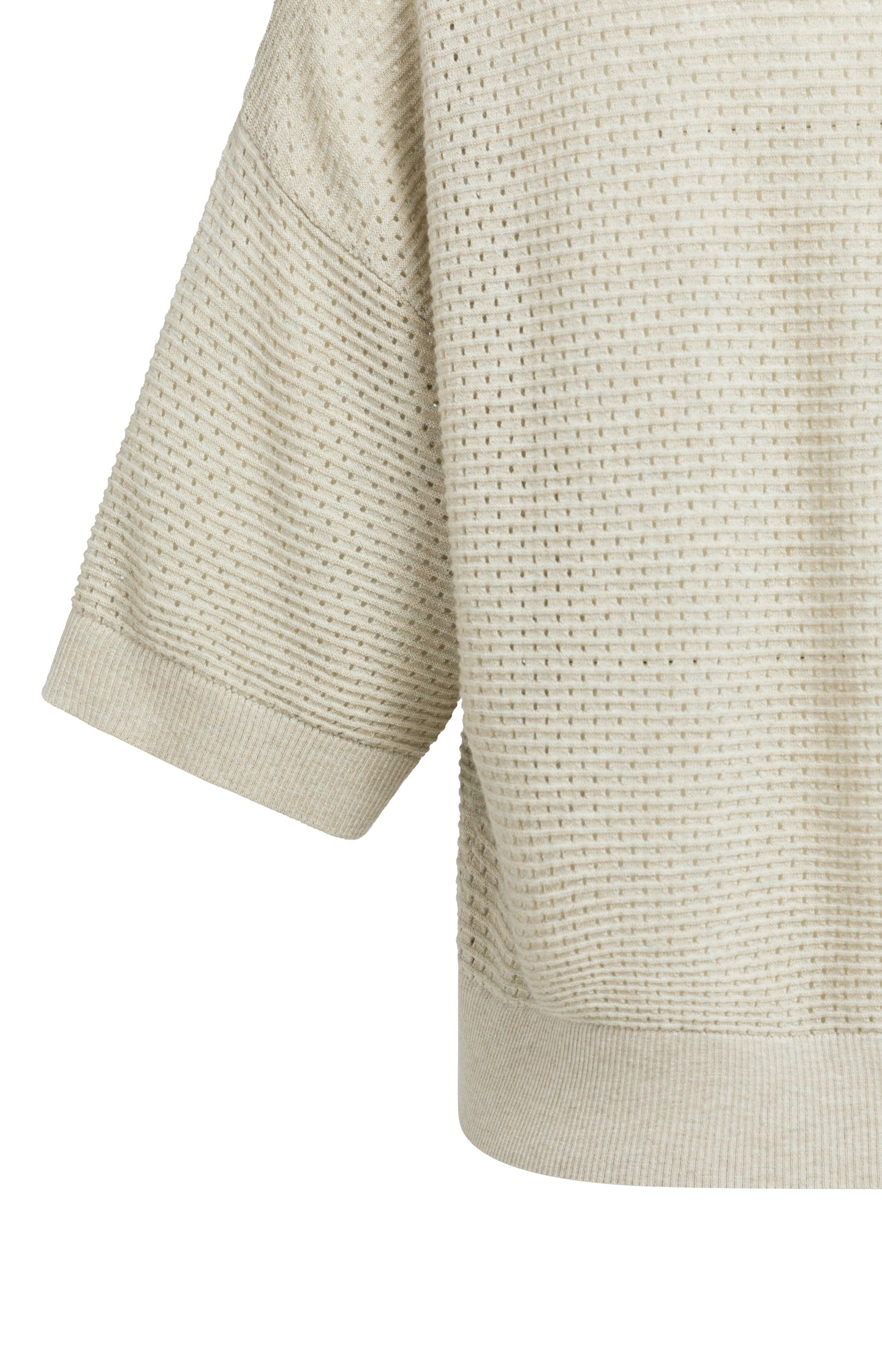 Open knit cardigan with collar and short sleeves