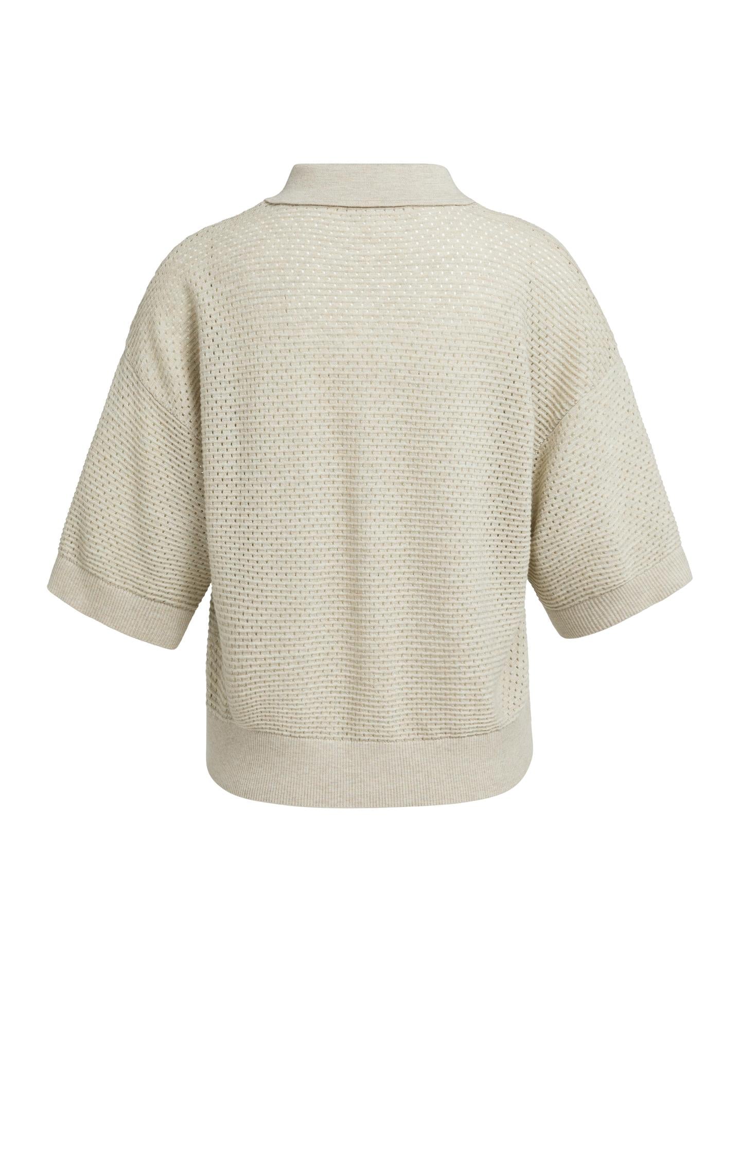 Open knit cardigan with collar and short sleeves
