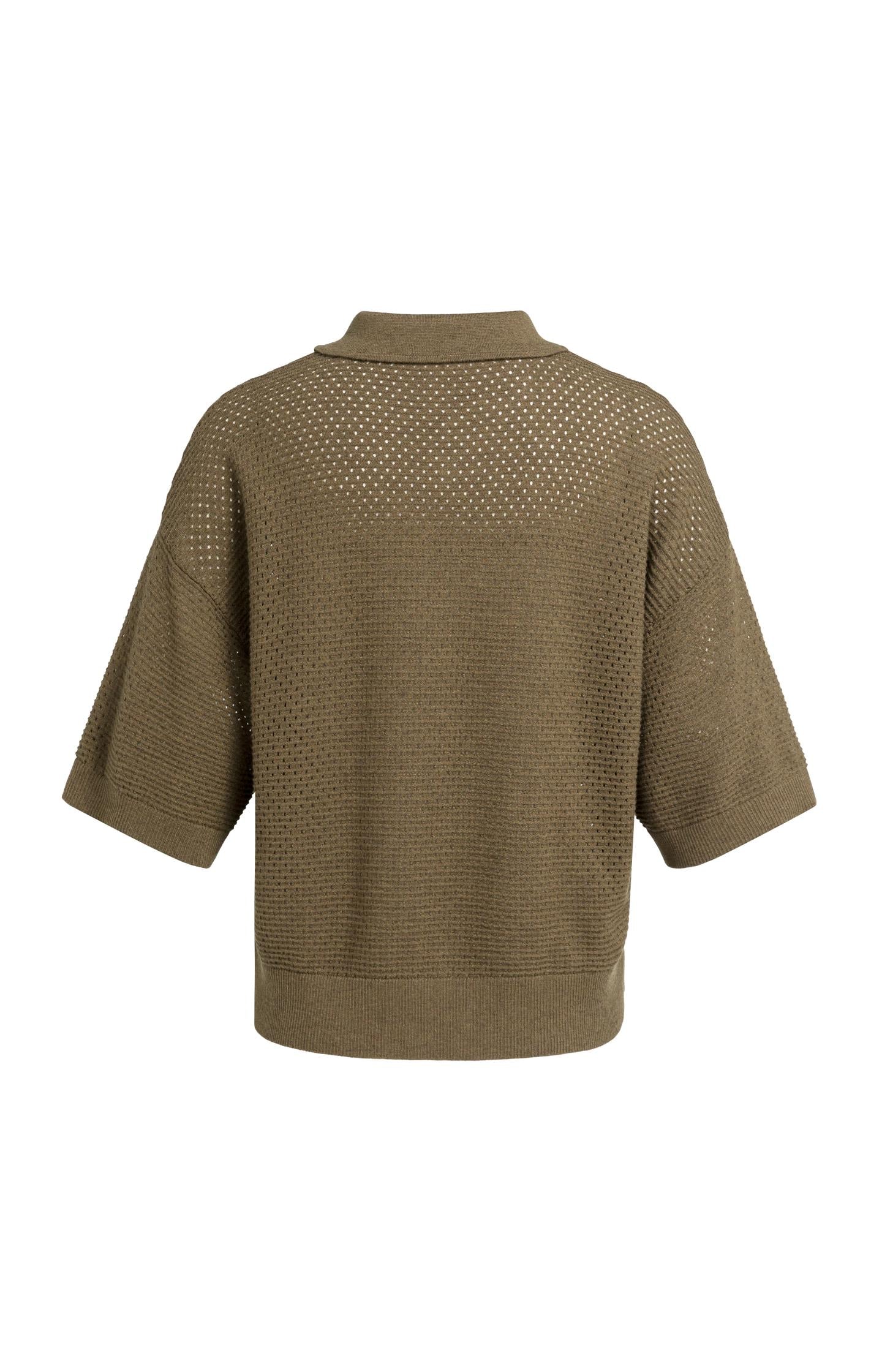 Open knit cardigan with collar and short sleeves