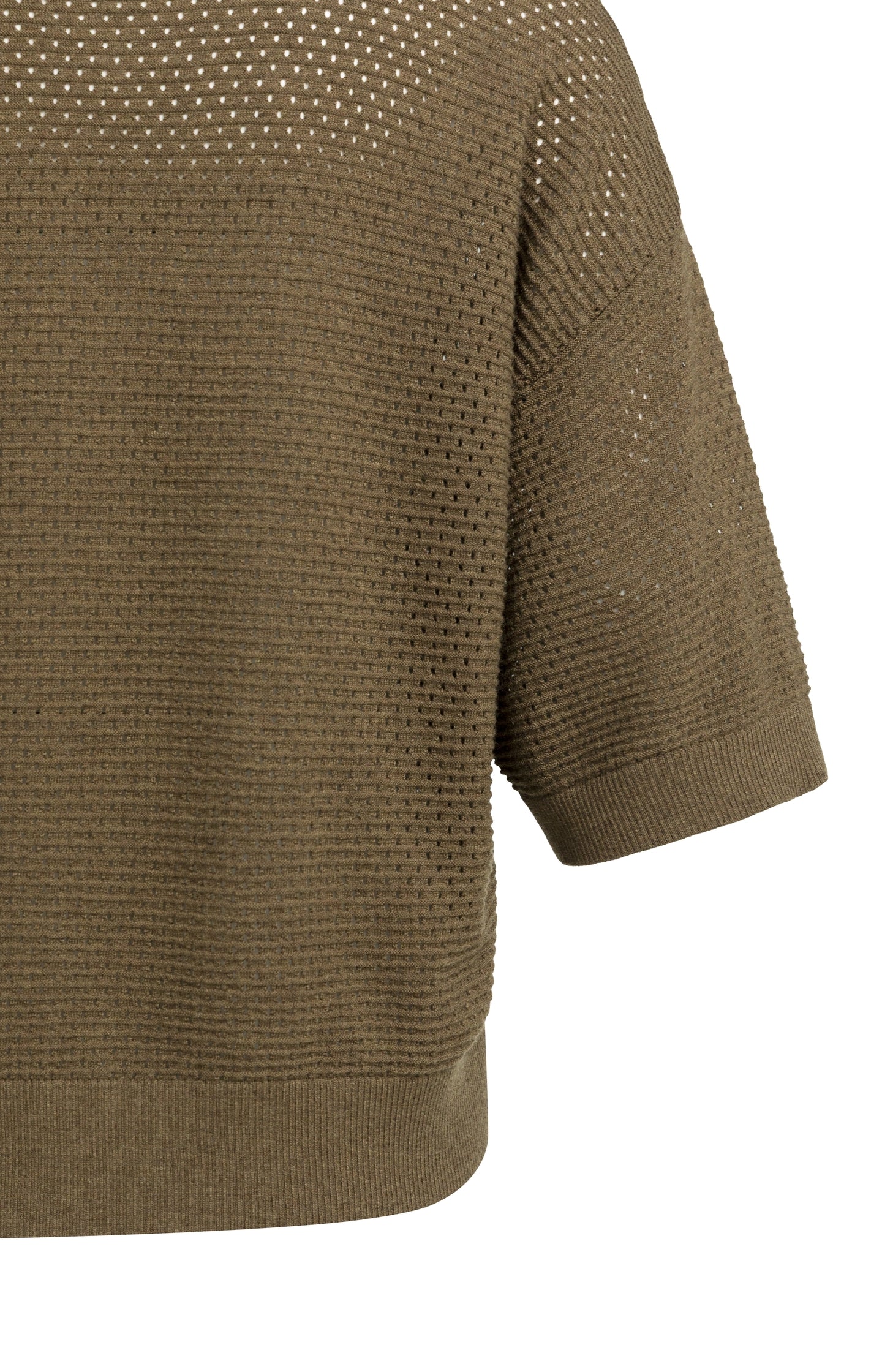 Open knit cardigan with collar and short sleeves