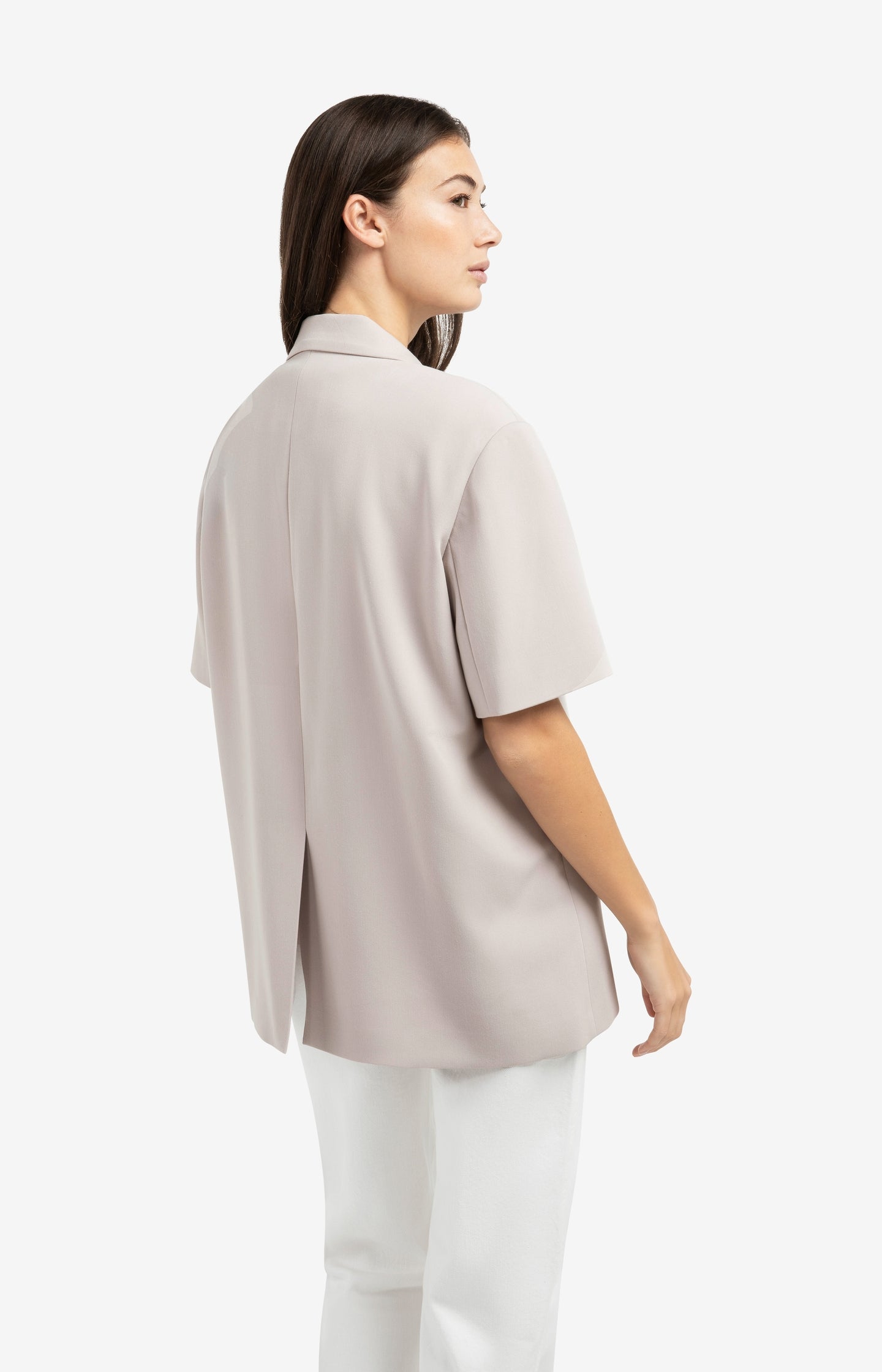 Oversized blazer with short sleeves and lapel collar - Grey