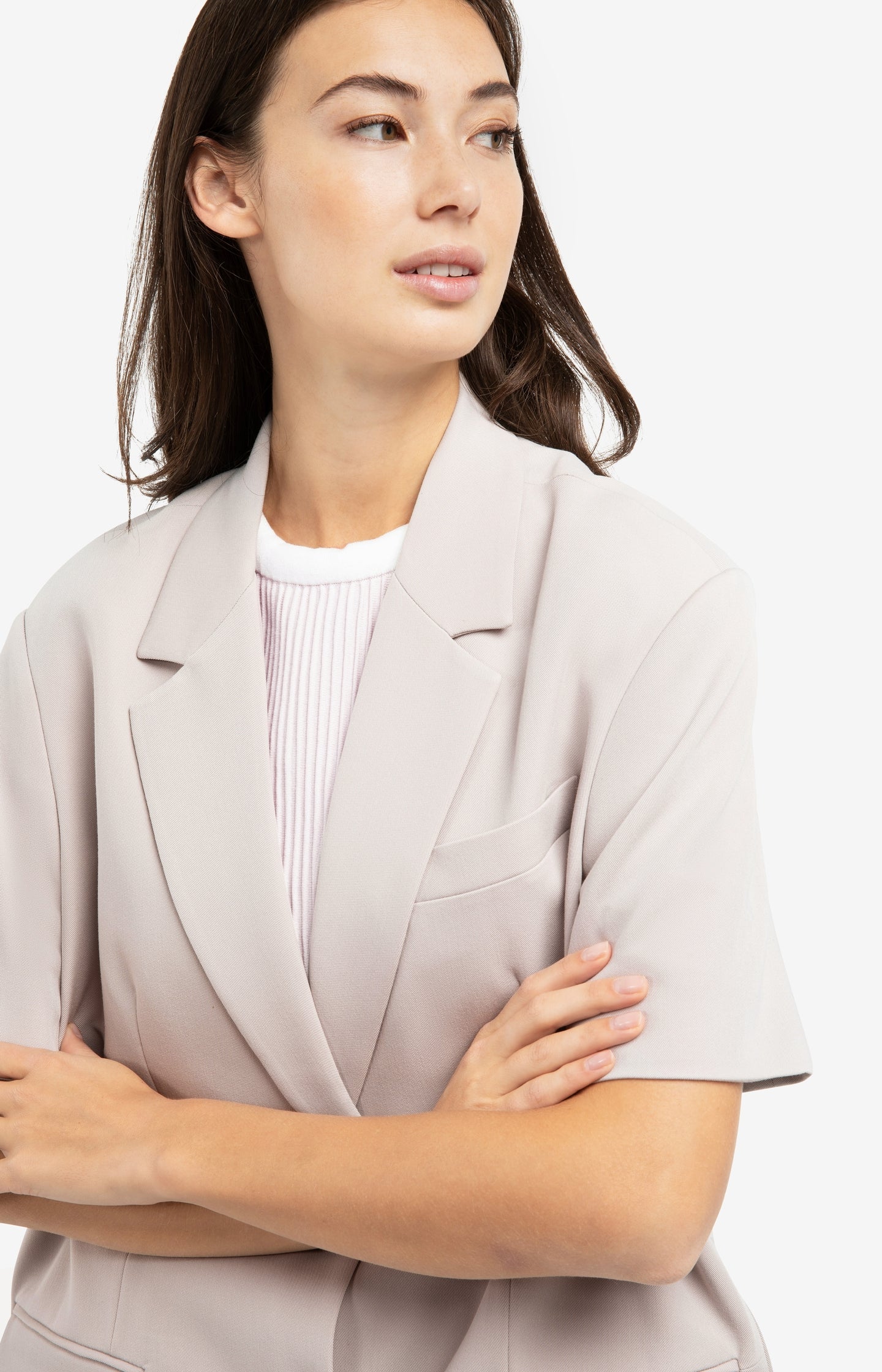 Oversized blazer with short sleeves and lapel collar - Grey