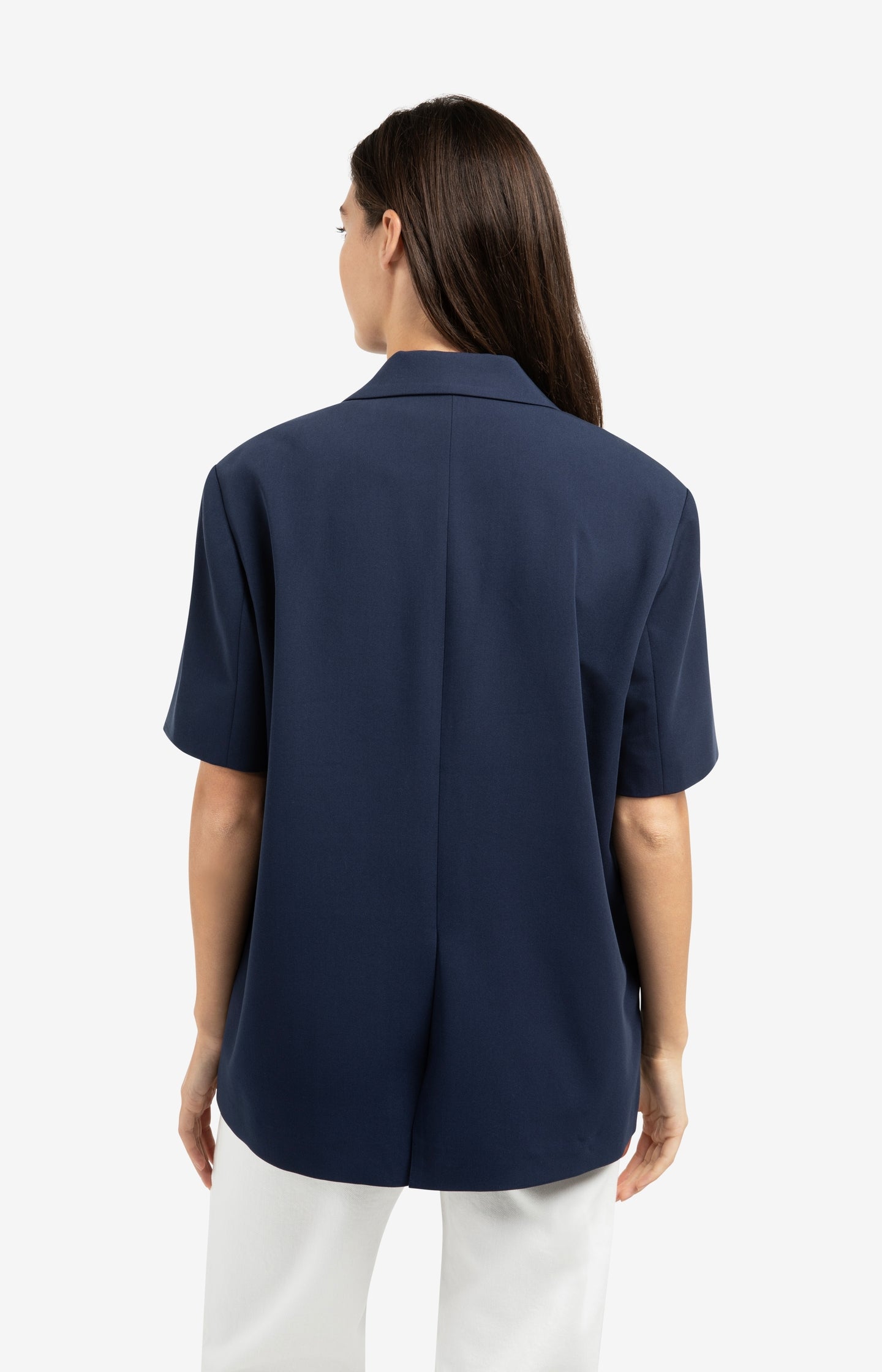 Oversized blazer with short sleeves and lapel collar - Blue