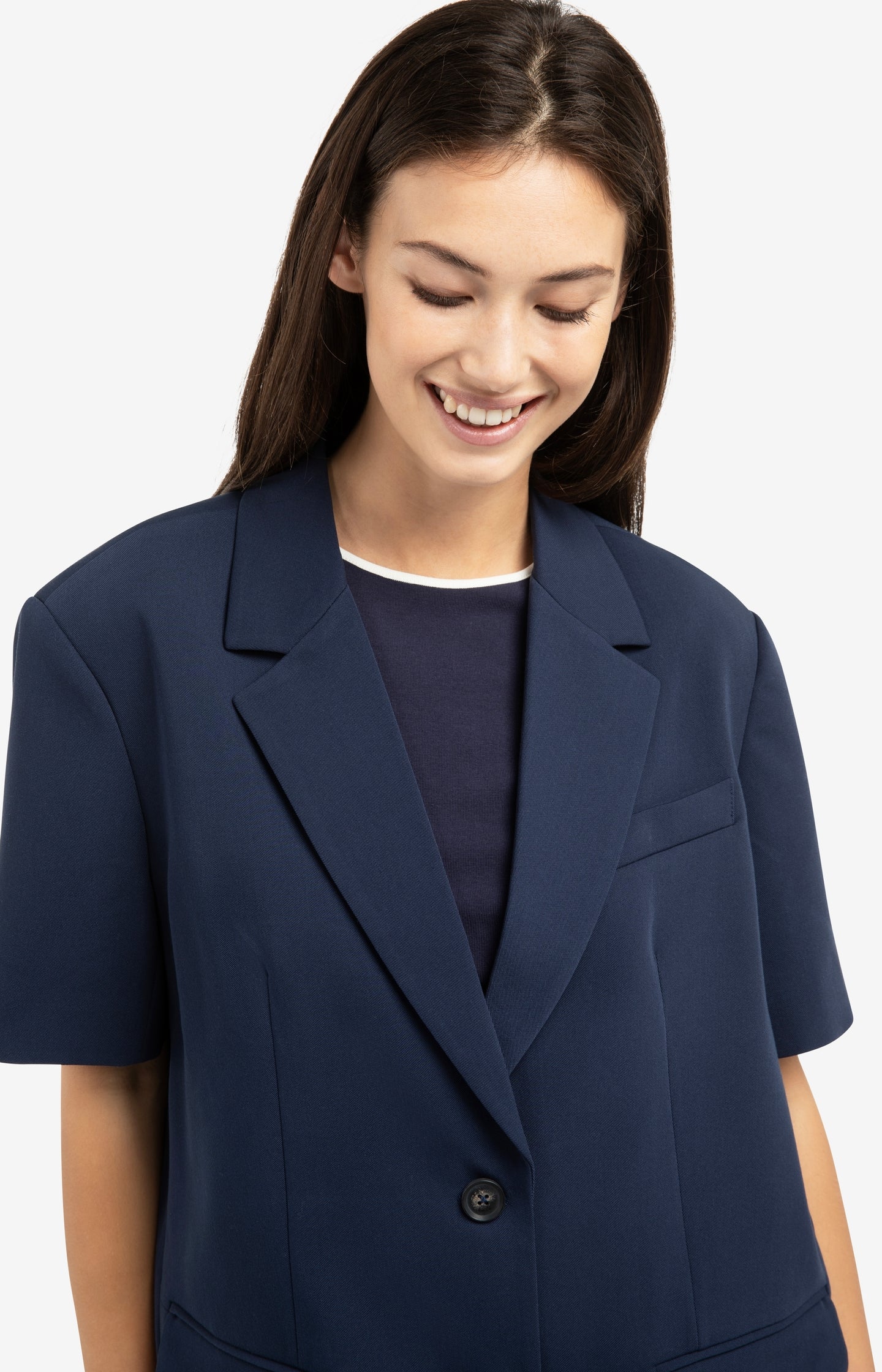 Oversized blazer with short sleeves and lapel collar - Blue