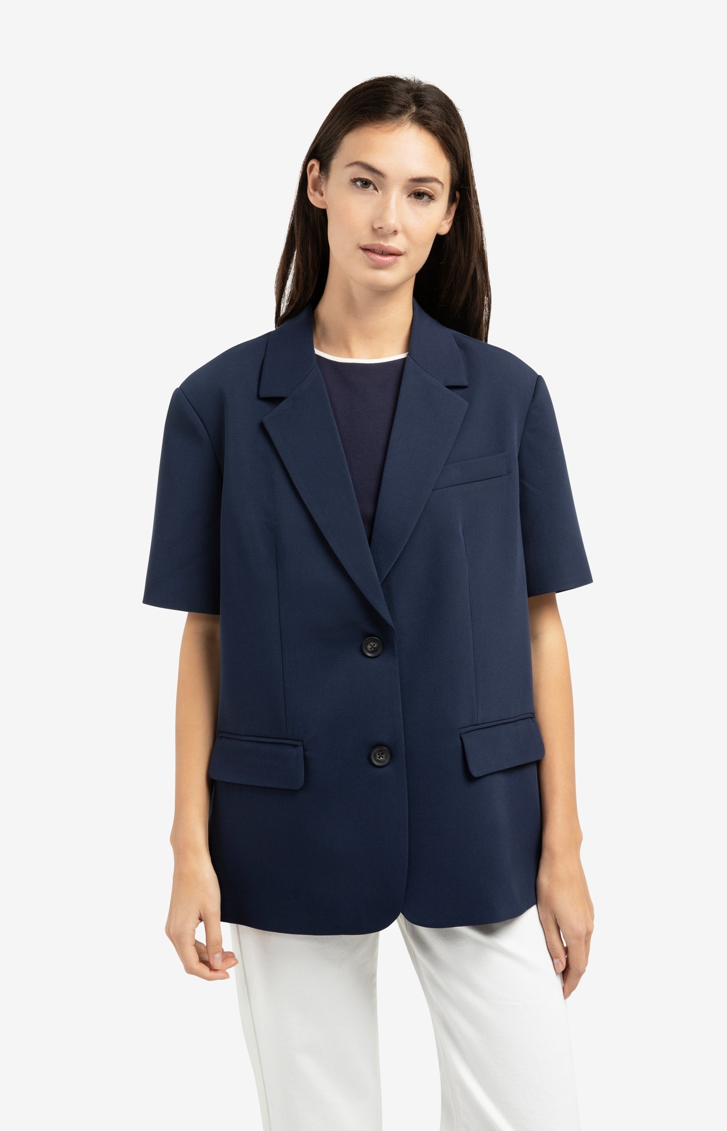 Oversized blazer with short sleeves and lapel collar - Blue
