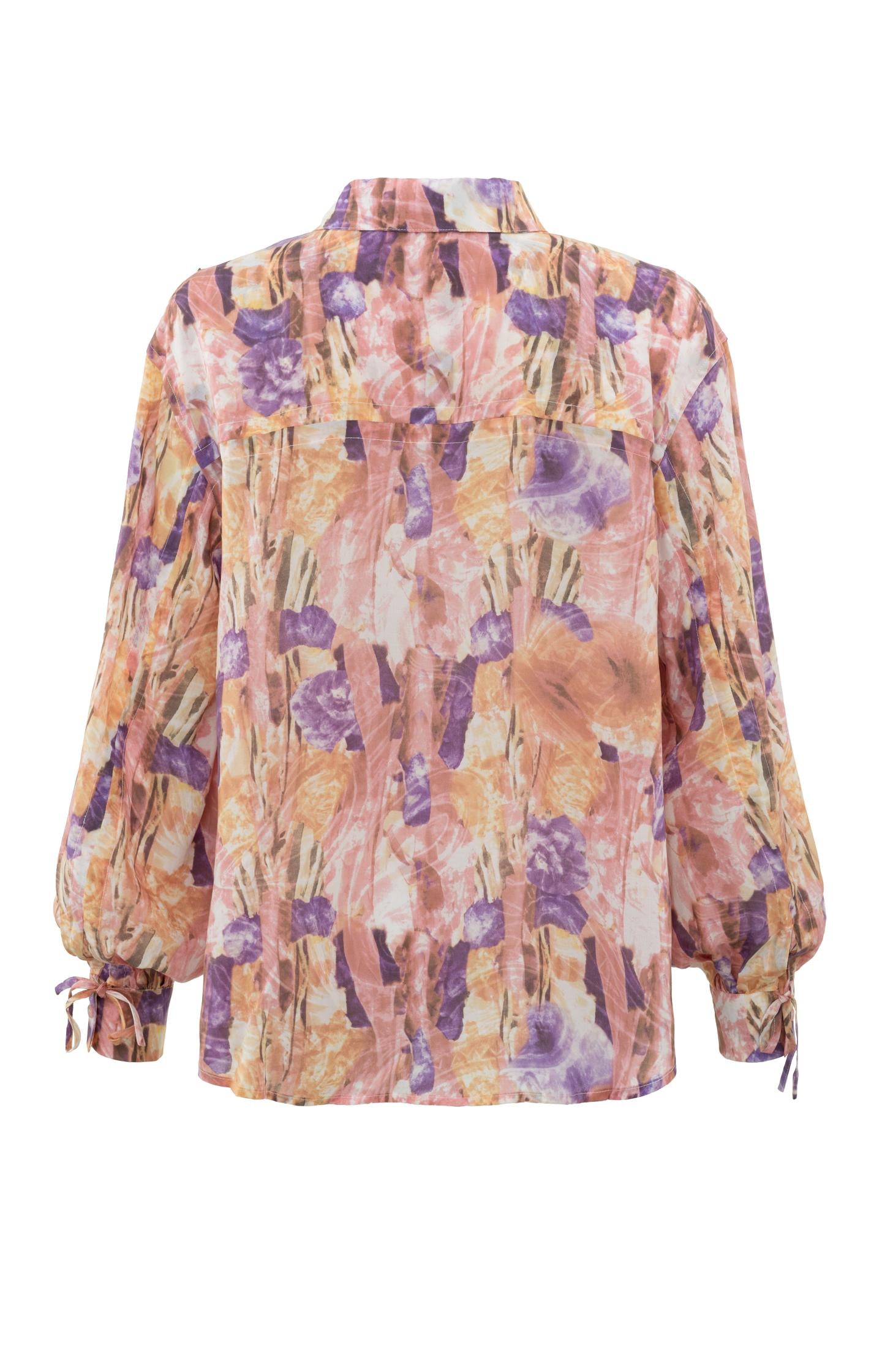 Oversized blouse with long puff sleeves, buttons and print