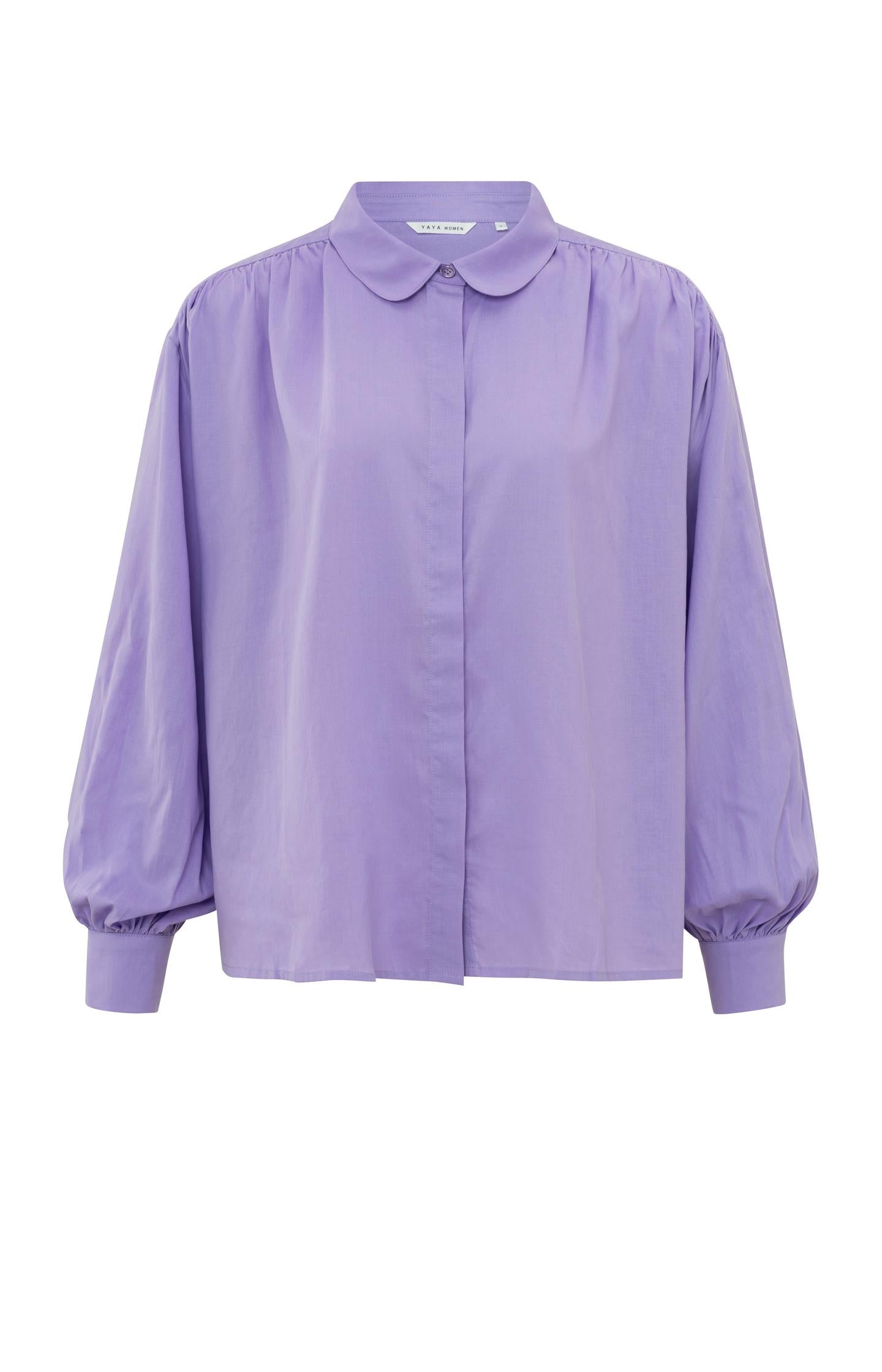 Oversized blouse with long puff sleeves, collar and buttons - Type: product