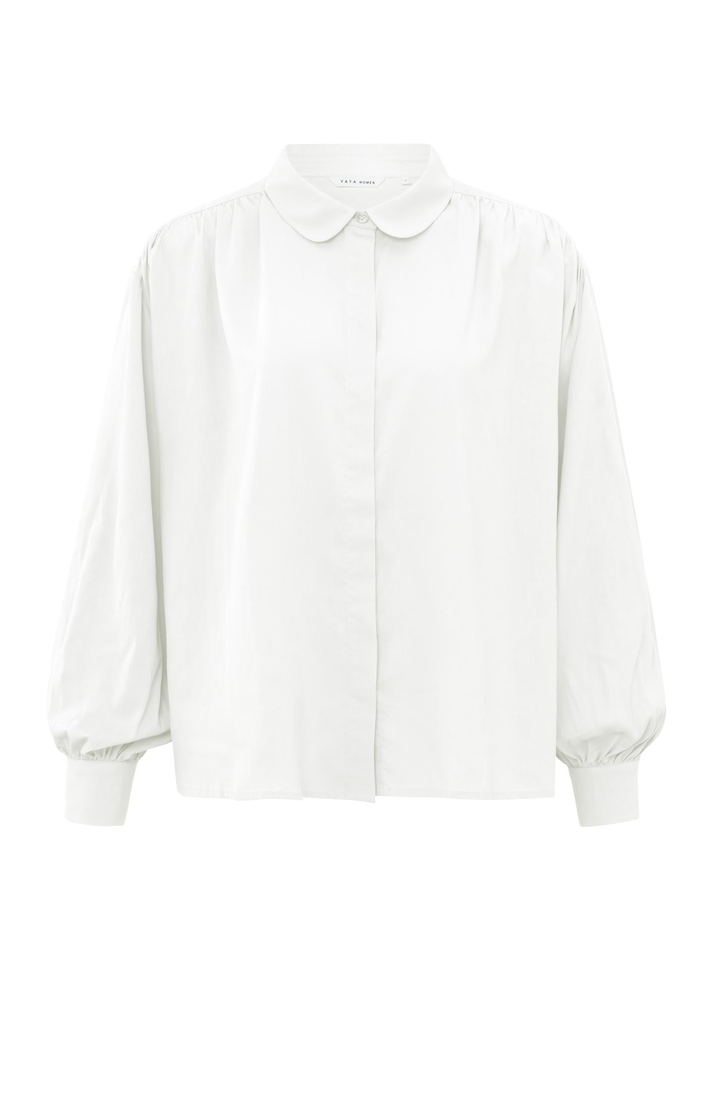 Oversized blouse with long puff sleeves, collar and buttons - Type: product