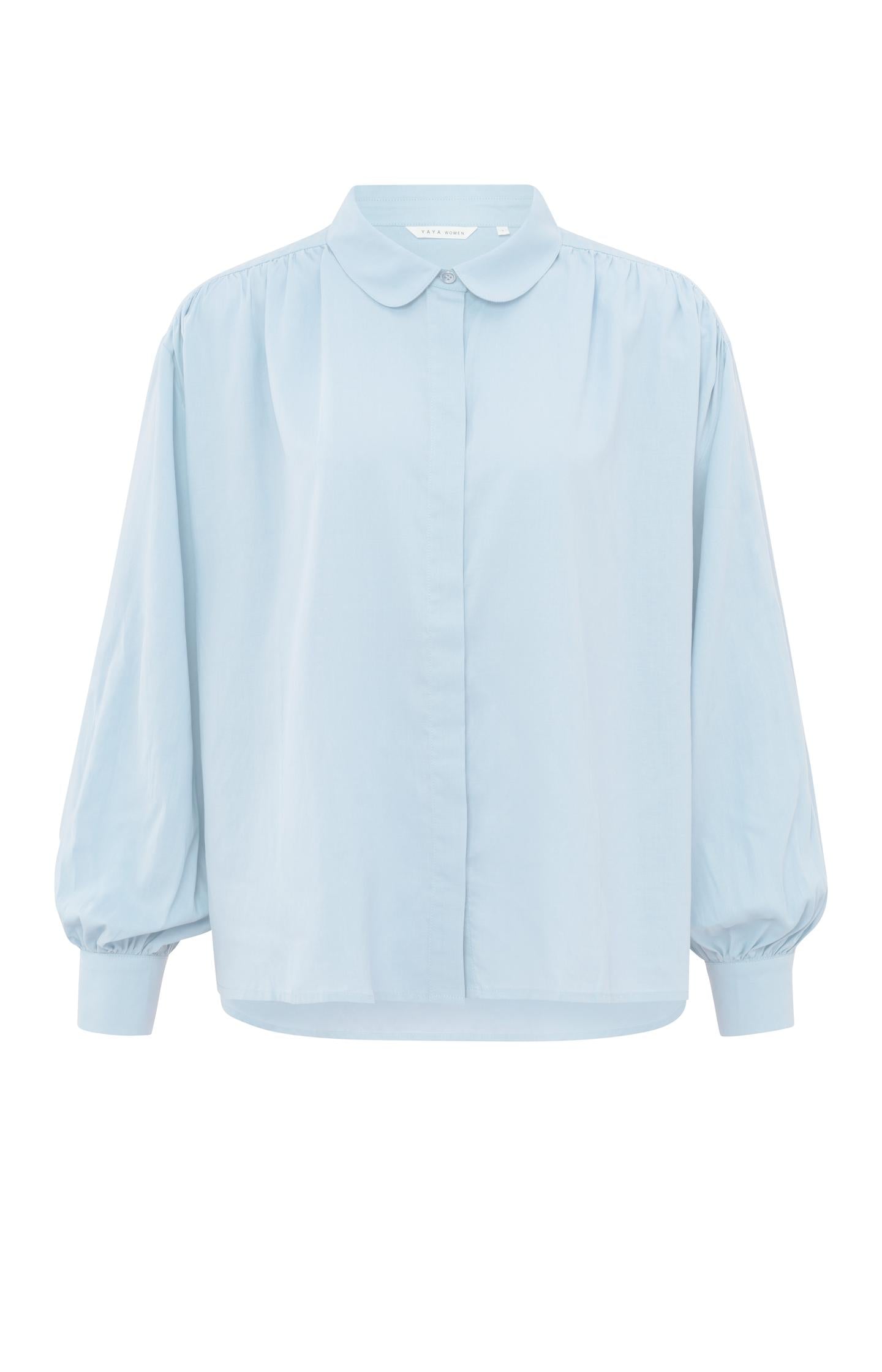 Oversized blouse with long puff sleeves, collar and buttons - Type: product